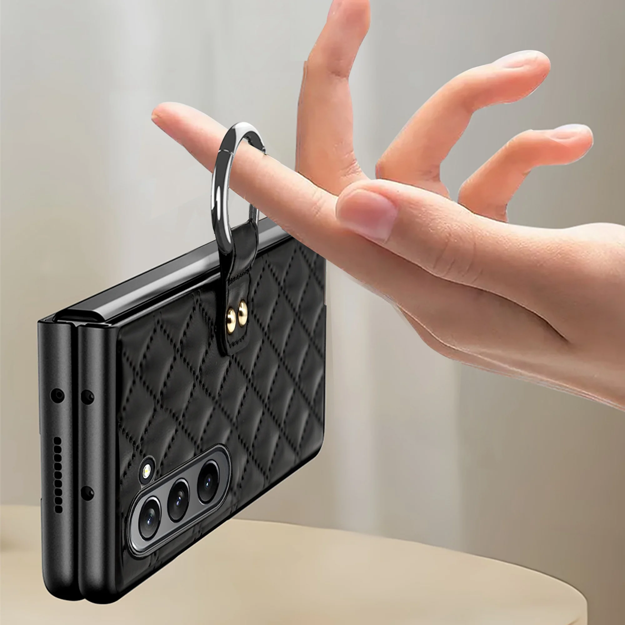 Decase for Samsung Galaxy Z Fold 5 5G 2023 Diamond Pattern Case,Elegant Style Glass Screen Protector Shockproof Case Plating Frame Anti-Scratch Ring Holder Cover Support Wireless Charging,Purple