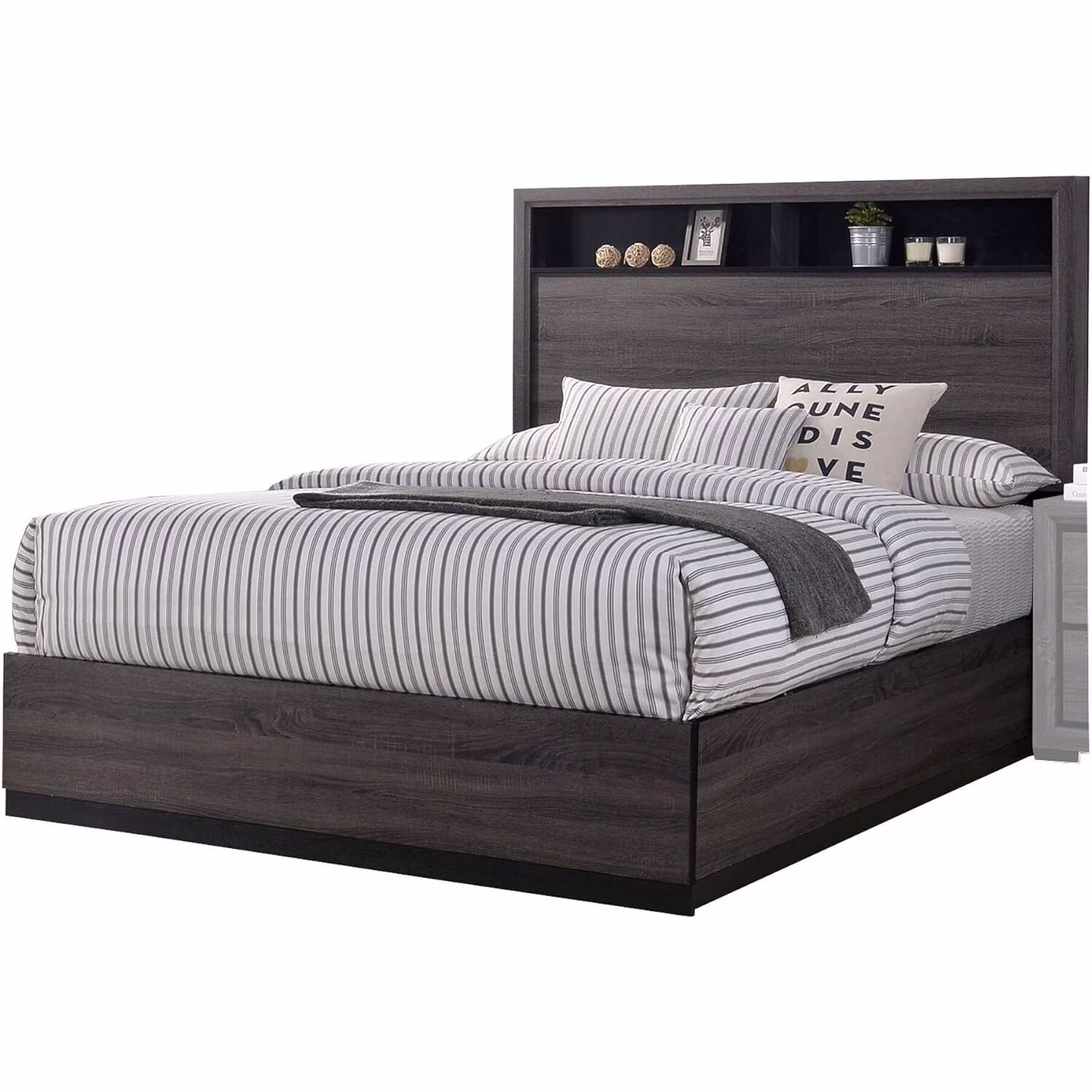Maykoosh Transitional Wooden French Fabulous Size Platform Bed With Bookcase Headboard, Gray