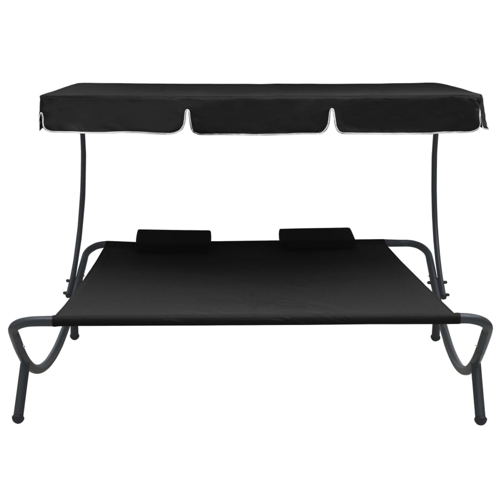 Carevas Patio Bed with Canopy and Pillows Black