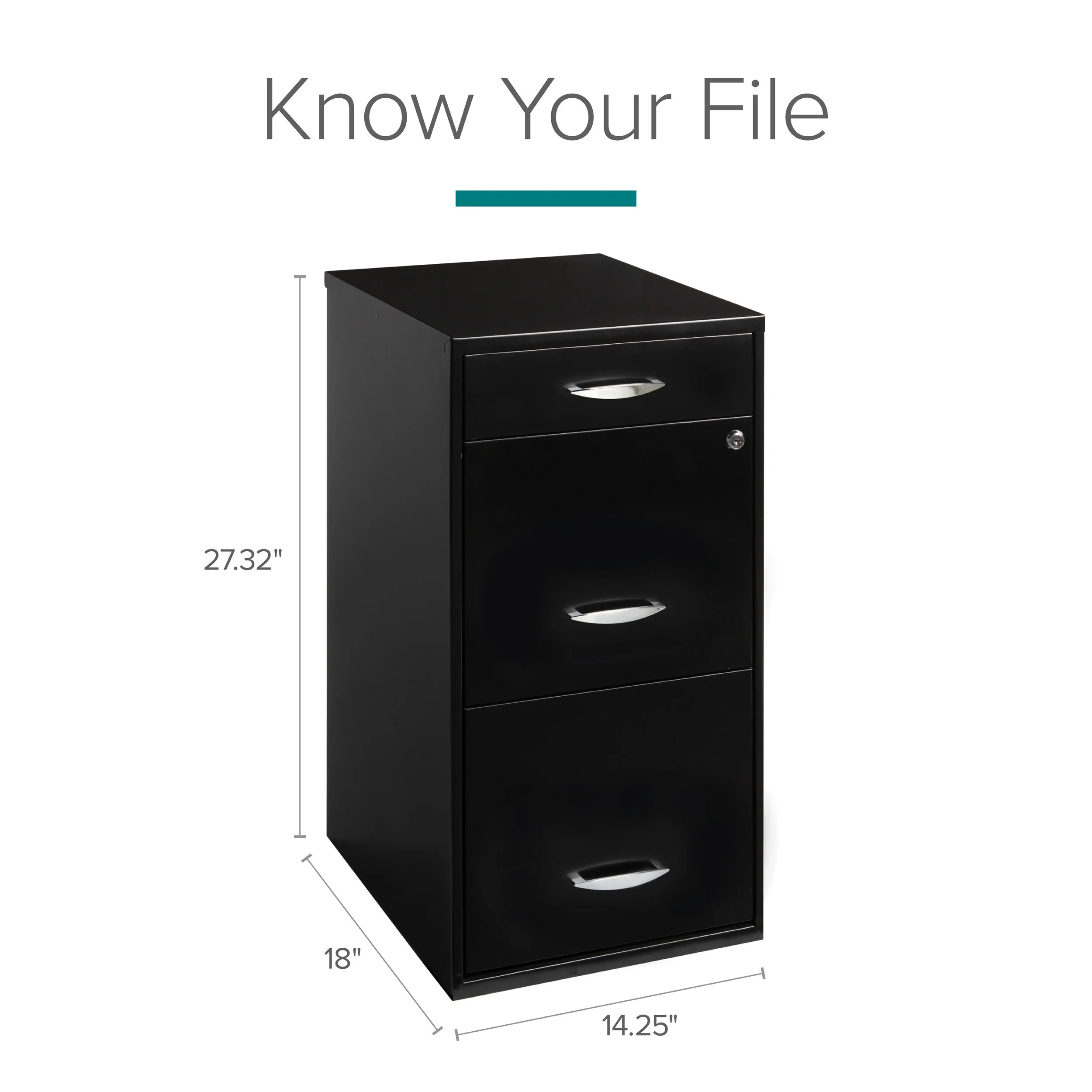 Space Solutions 3 Drawer Letter Width Vertical File Cabinet with Pencil Drawer, Black