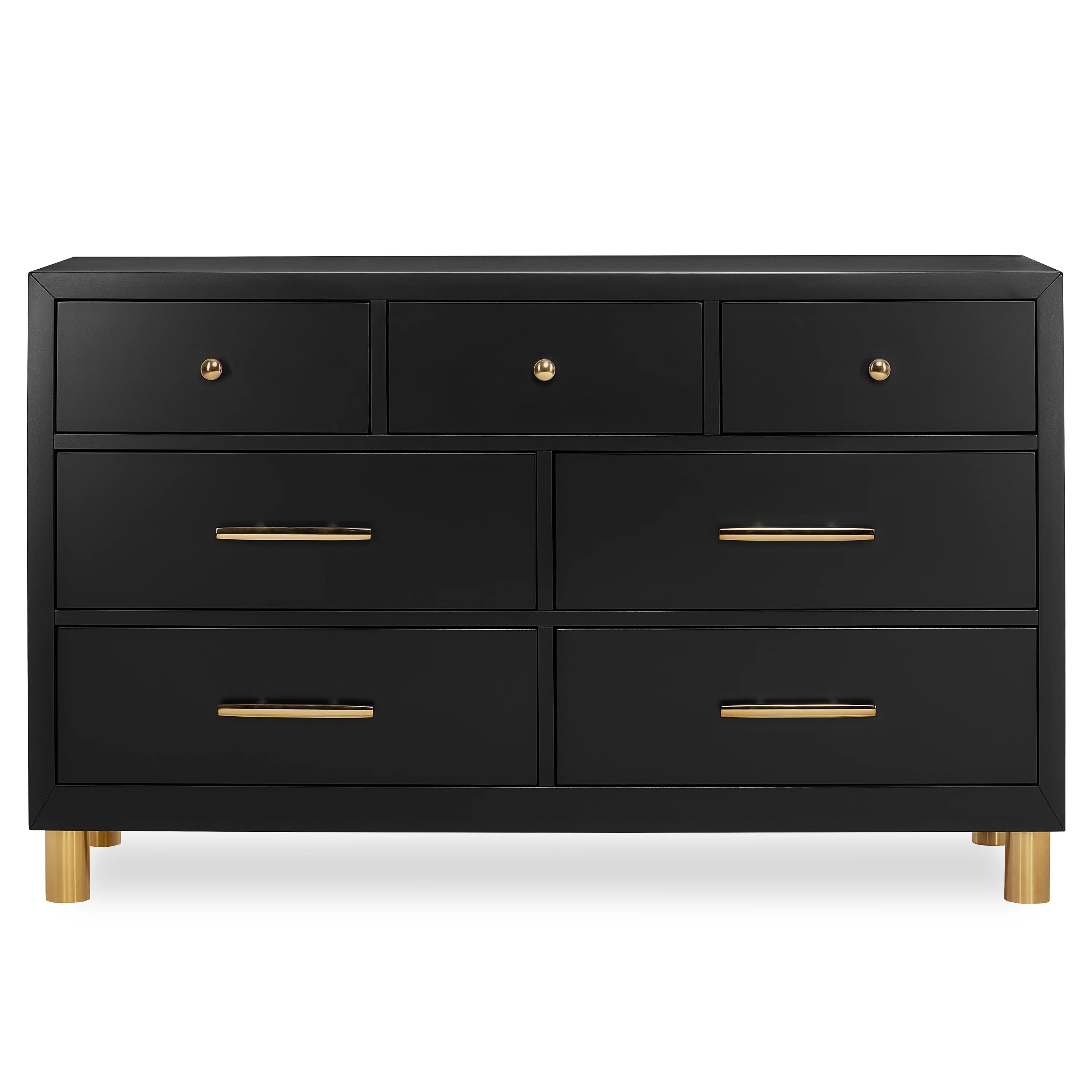 Evolur Loft Art Deco Double Dresser with 7 Drawers, Metal Drawer Pulls, Black, Modern