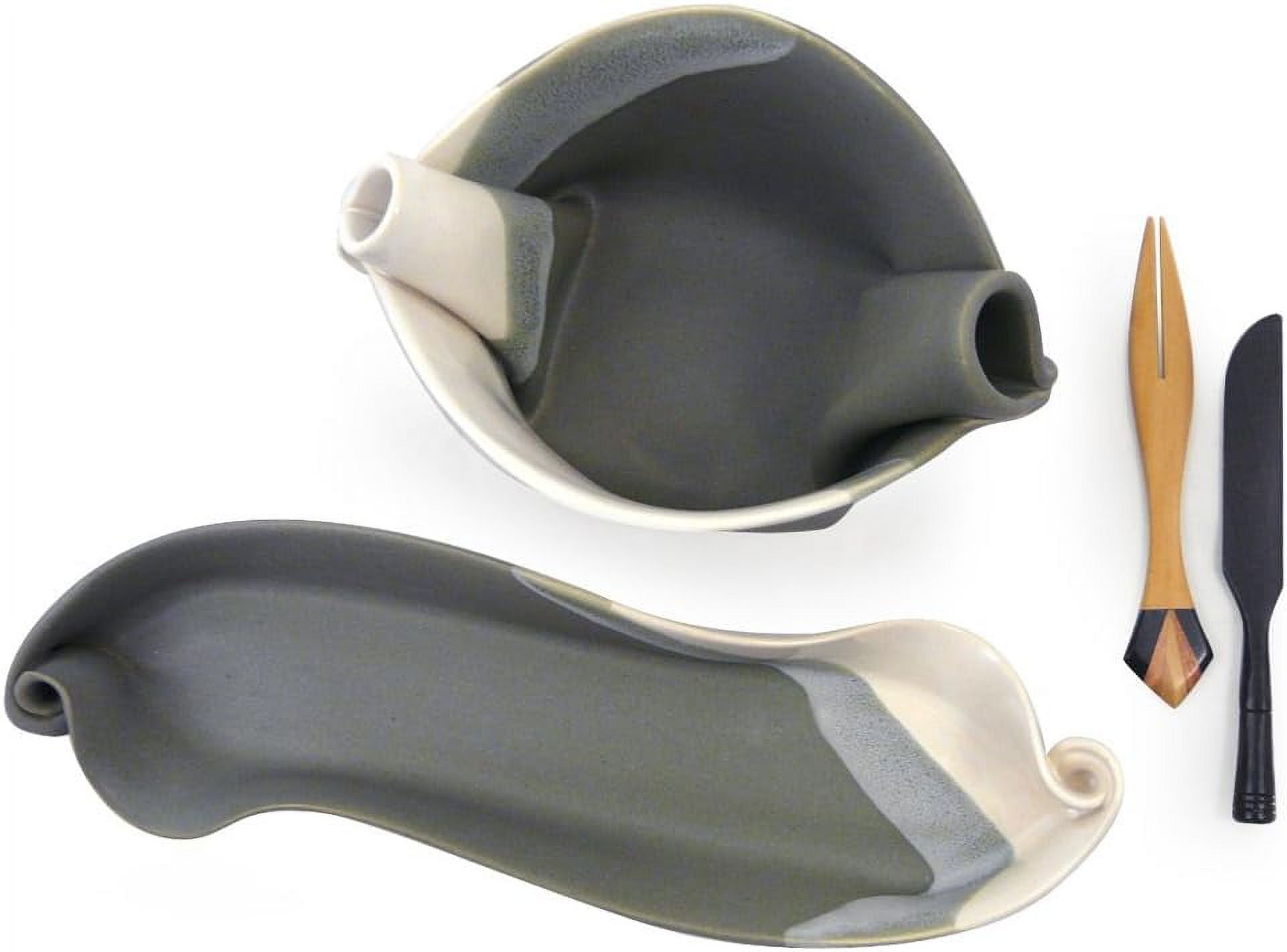 Contemporary 2-Piece Handmade Pottery Hors D'oeuvre Appetizer Serving Dish Set In Grey White