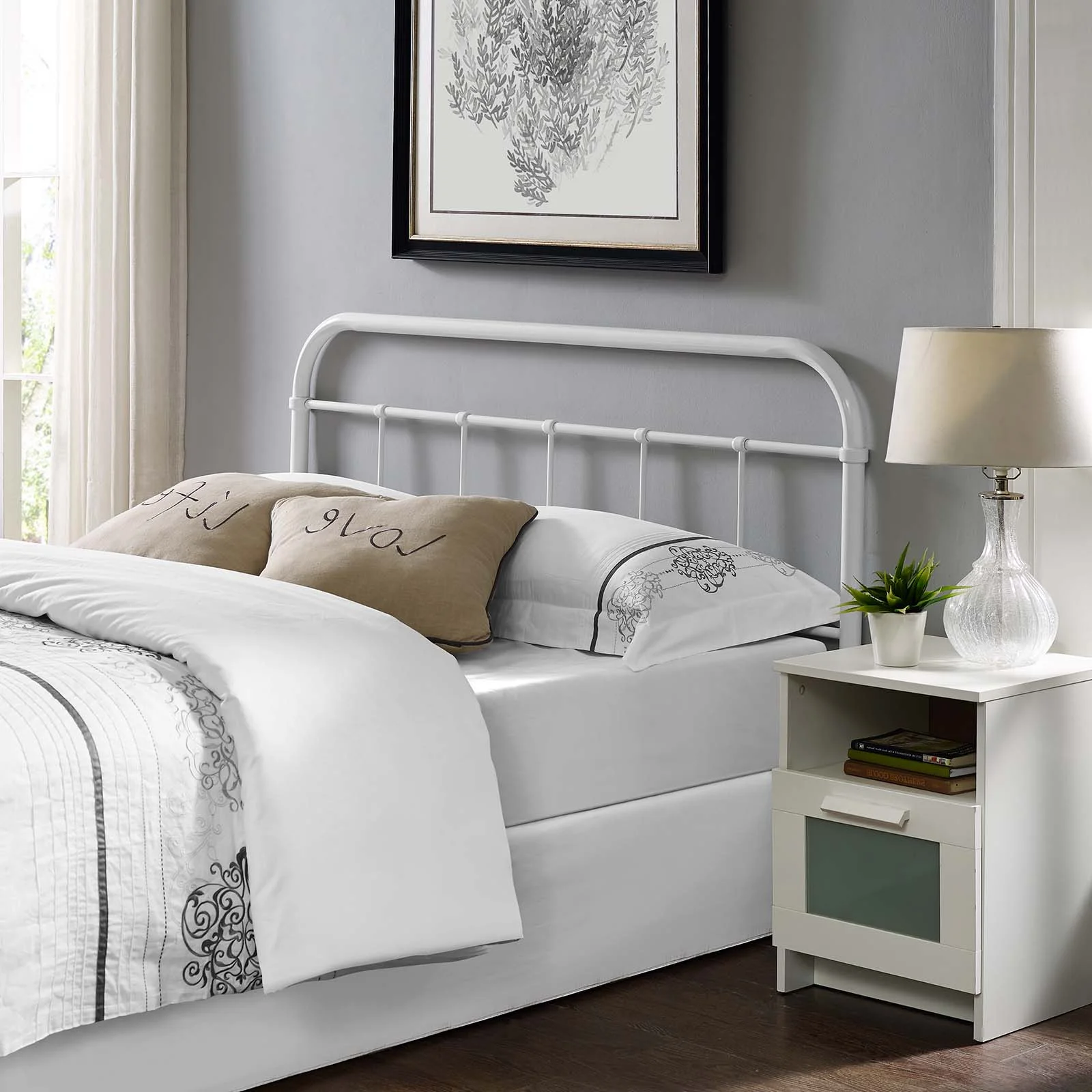 Mod Uptown Modern Farmhouse Metal Headboard, King, White