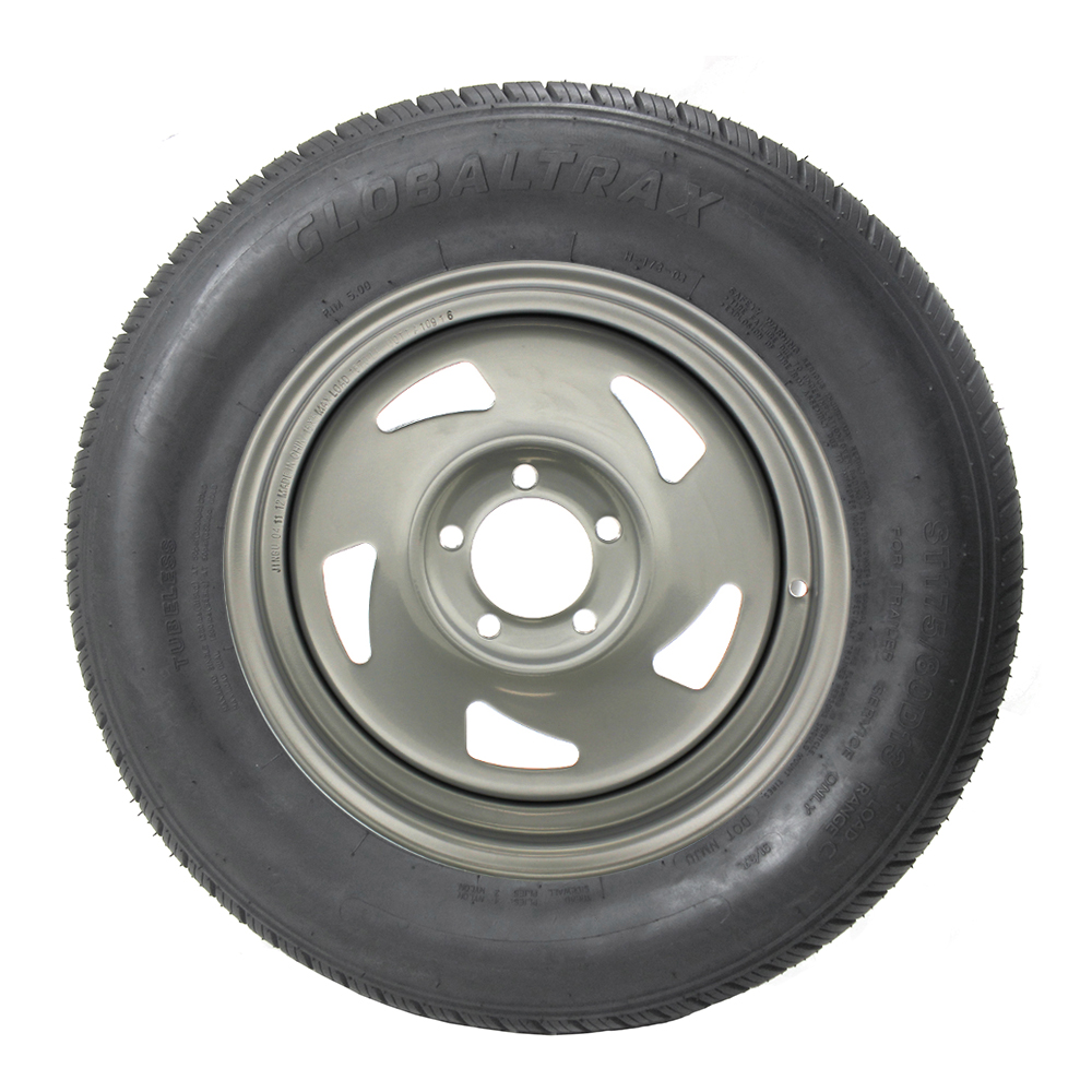 ST175/80D13 GlobalTrax Trailer Tire LRC on 5 Bolt Silver Blade Wheel