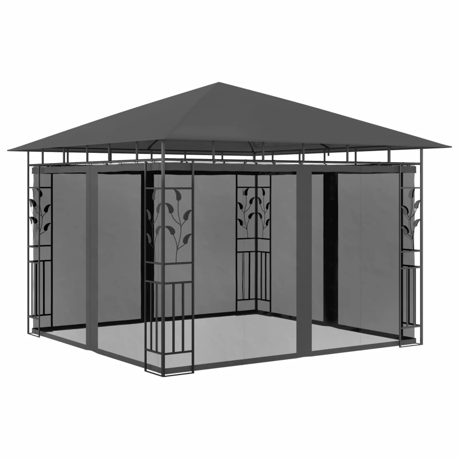 Dcenta Party Tent with Net Outdoor Gazebo Steel Frame Sunshade Shelter Canopy Anthracite for Backyard, Yard, Wedding, BBQ, Camping, Festival, Shows 9.8ft x 9.8ft x 9ft (L x W x H)