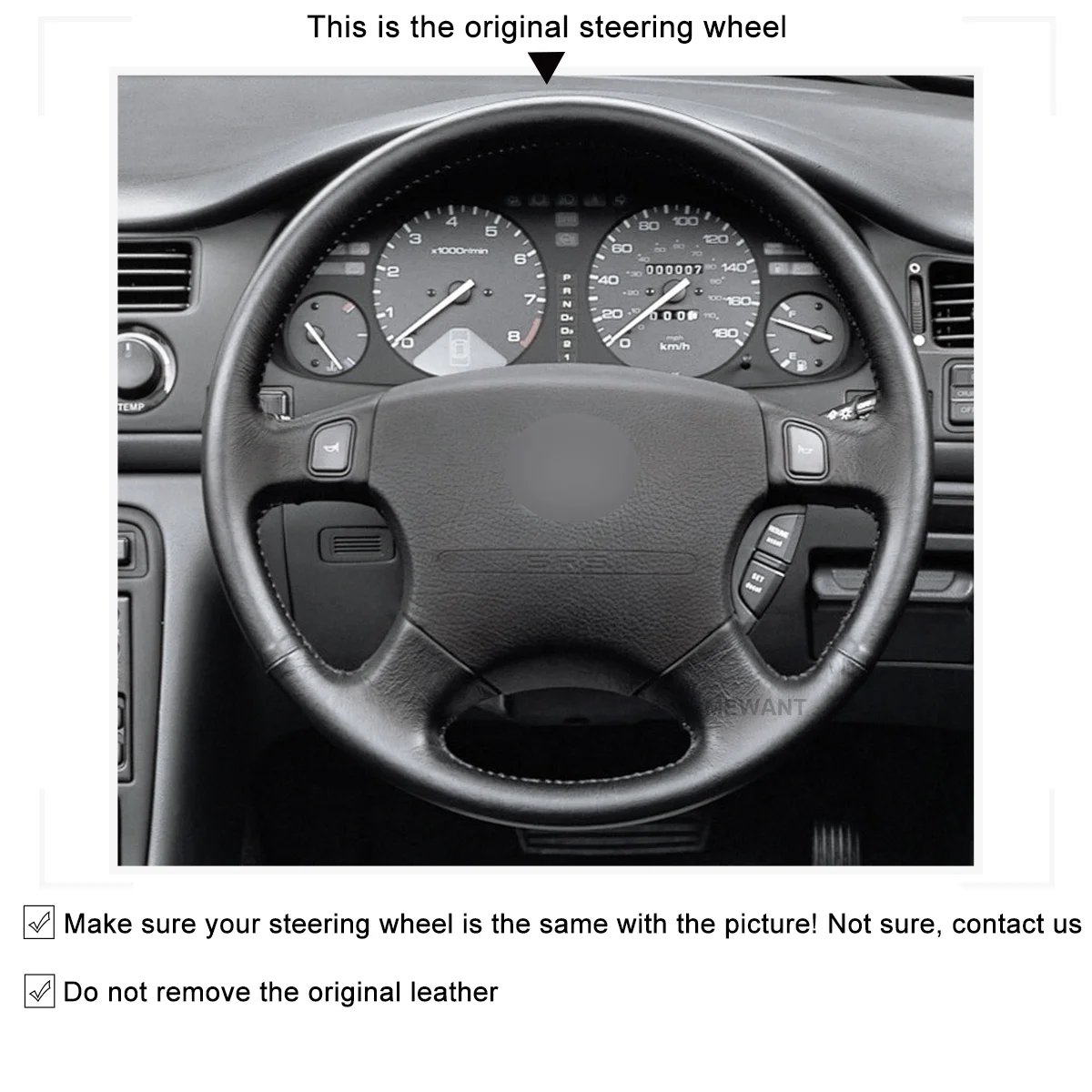 Mewant Handsewing Steering Wheel Cover Wrap for Honda Prelude 1994-1996 Accord 1994-1997 Odyssey 1995-1997
