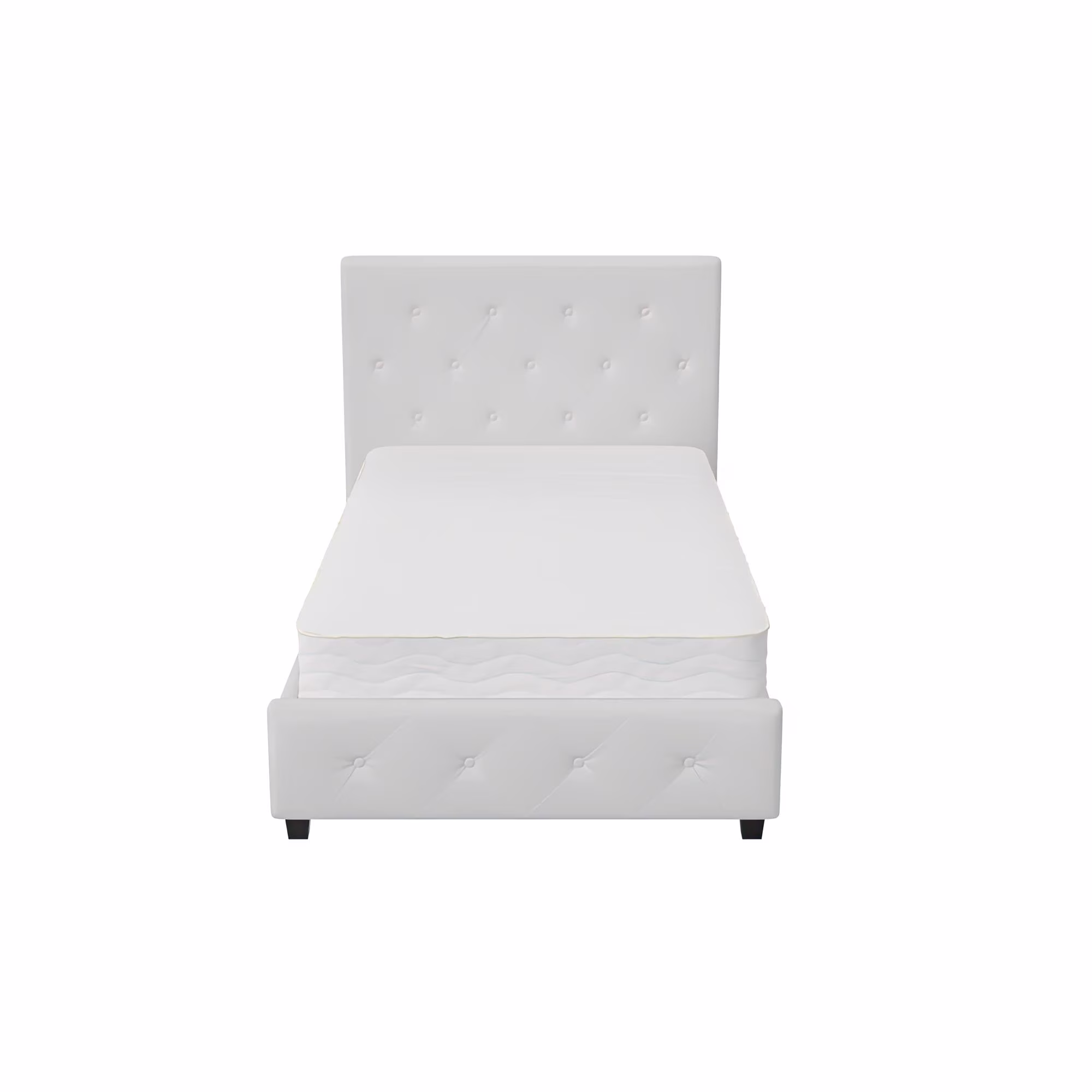 DHP Dakota Upholstered Bed with Signature Sleep Tranquil 8-Inch Pocket Spring Mattress, Twin, White