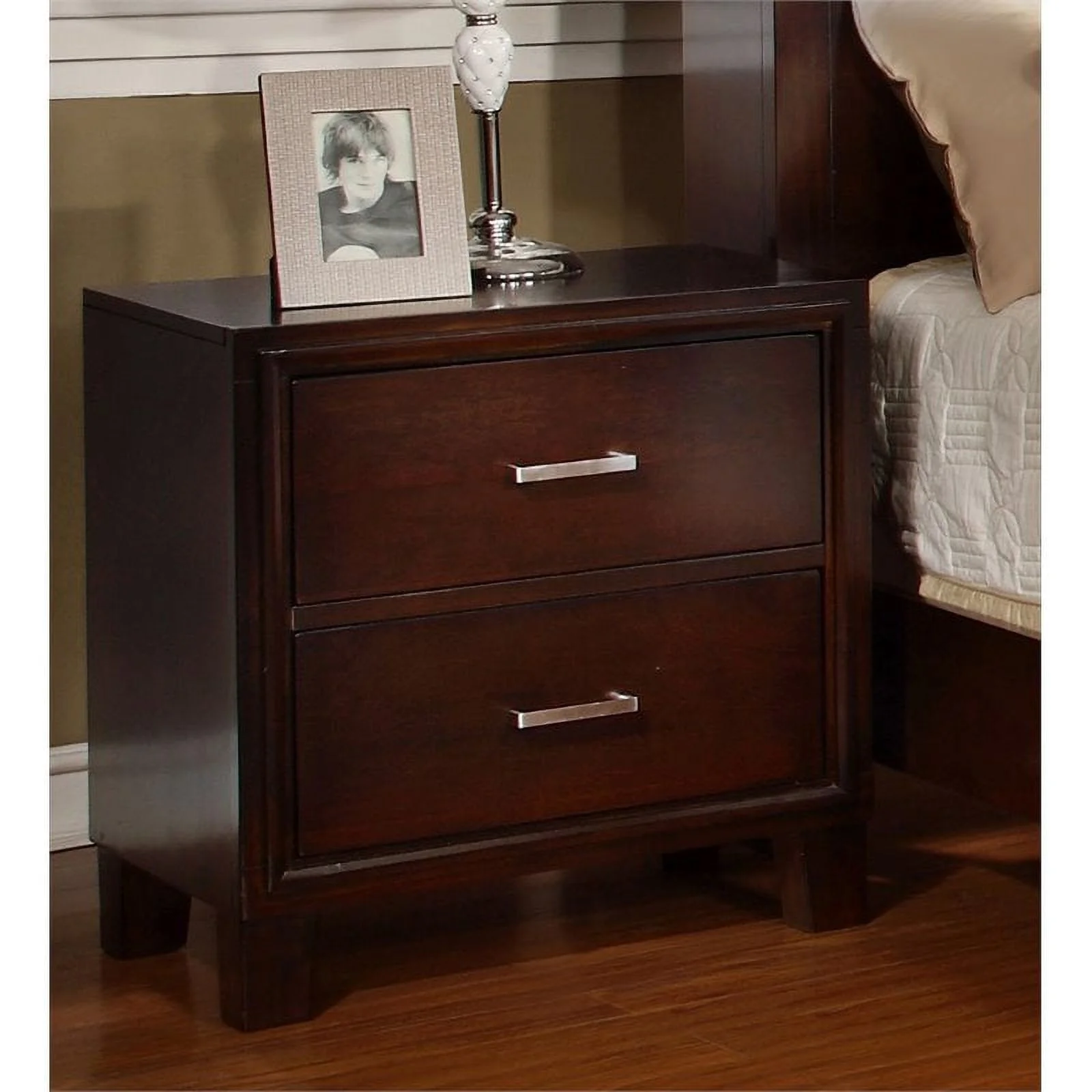 FOA Sirius 4pc Brown Cherry Wood Bedroom Set-Full+Nightstand+Dresser+Mirror