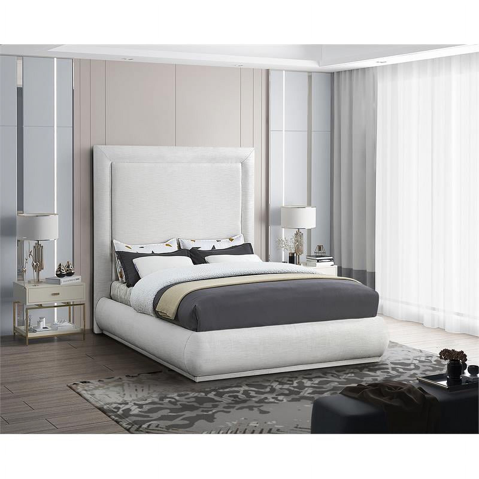 Meridian Furniture Brooke Cream Linen Textured Fabric King Bed