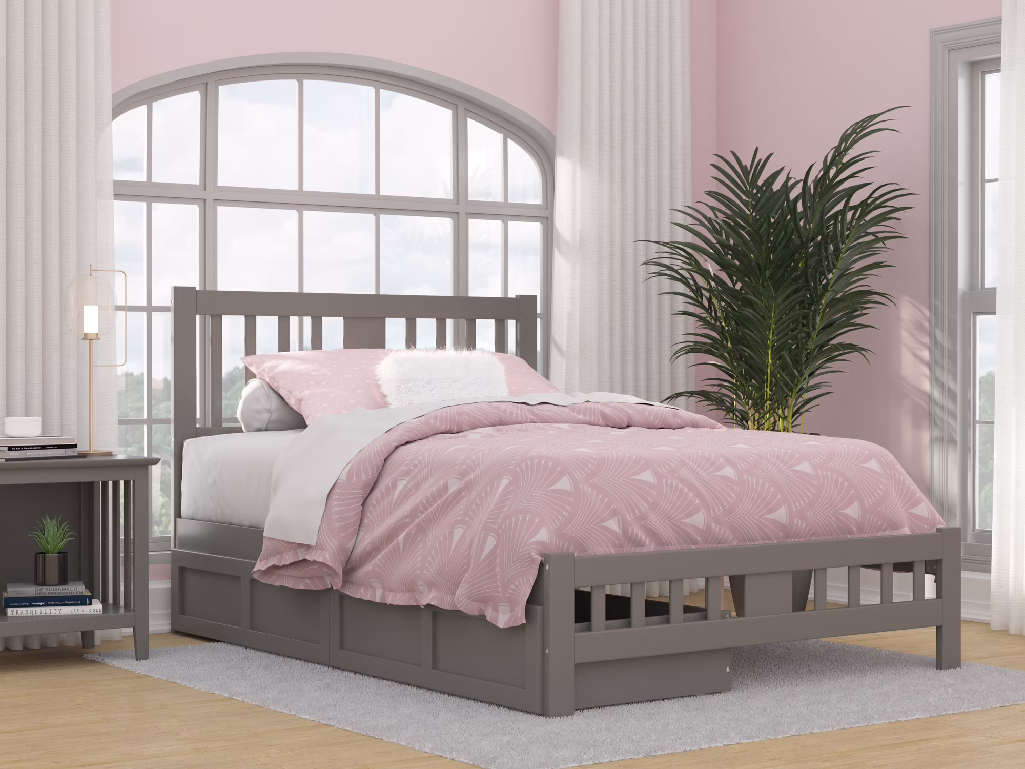 AFI Tahoe Full Wood Platform Bed with Headboard Footboard & 2 Storage Drawers, Grey