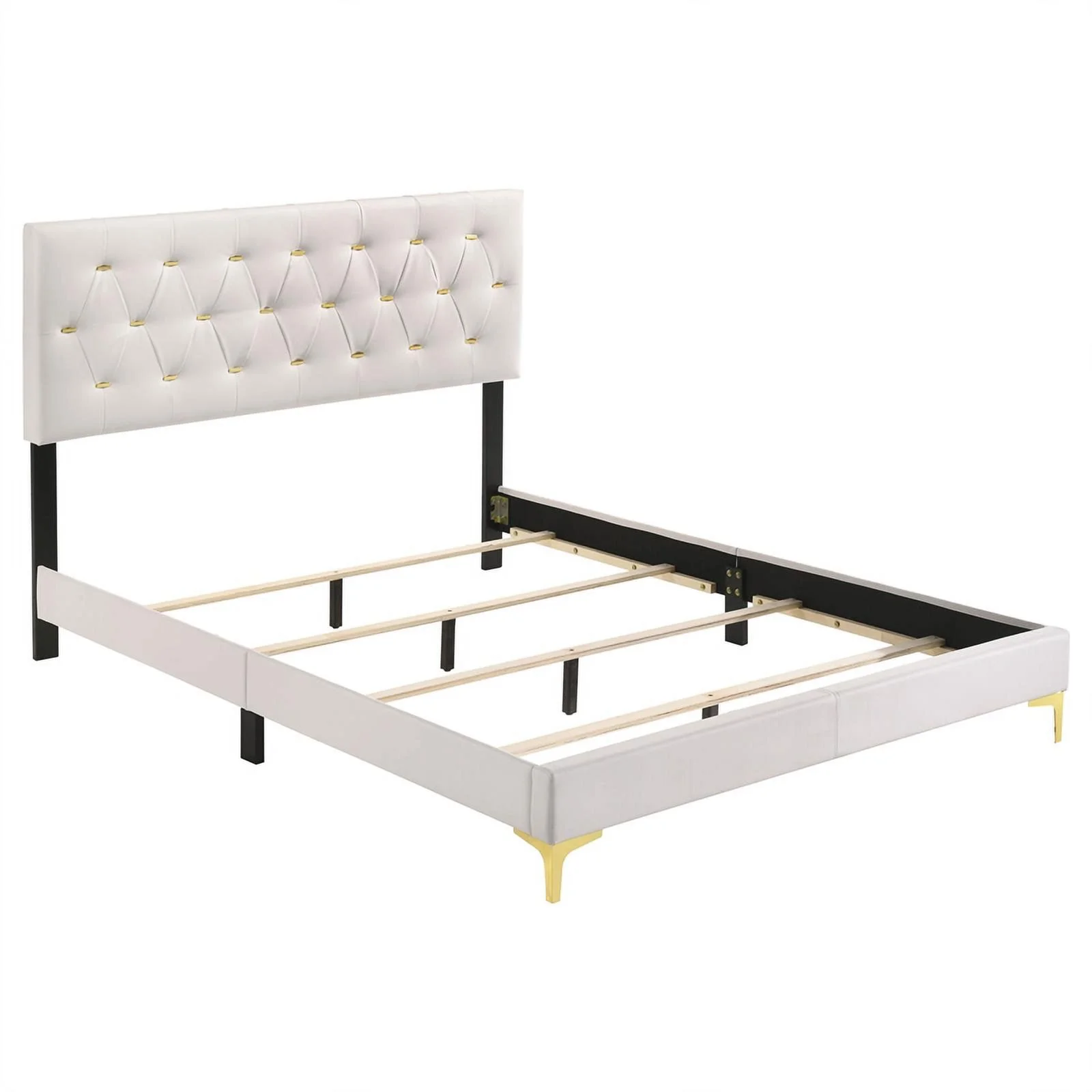 Maklaine Modern 4-piece Wood Queen Bedroom Set in White and Gold