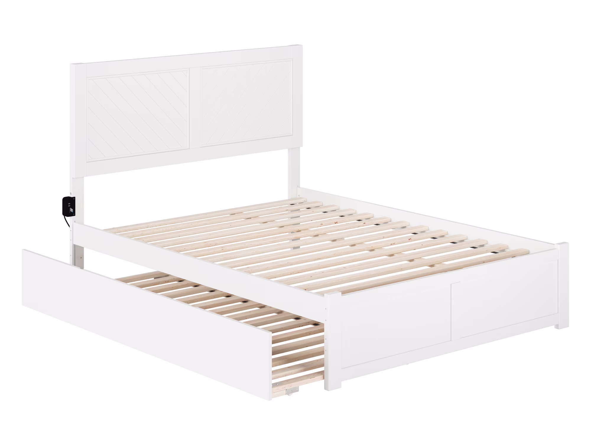 AFI Canyon White Farmhouse Solid Wood Platform Bed with Footboard & Full Trundle, Full