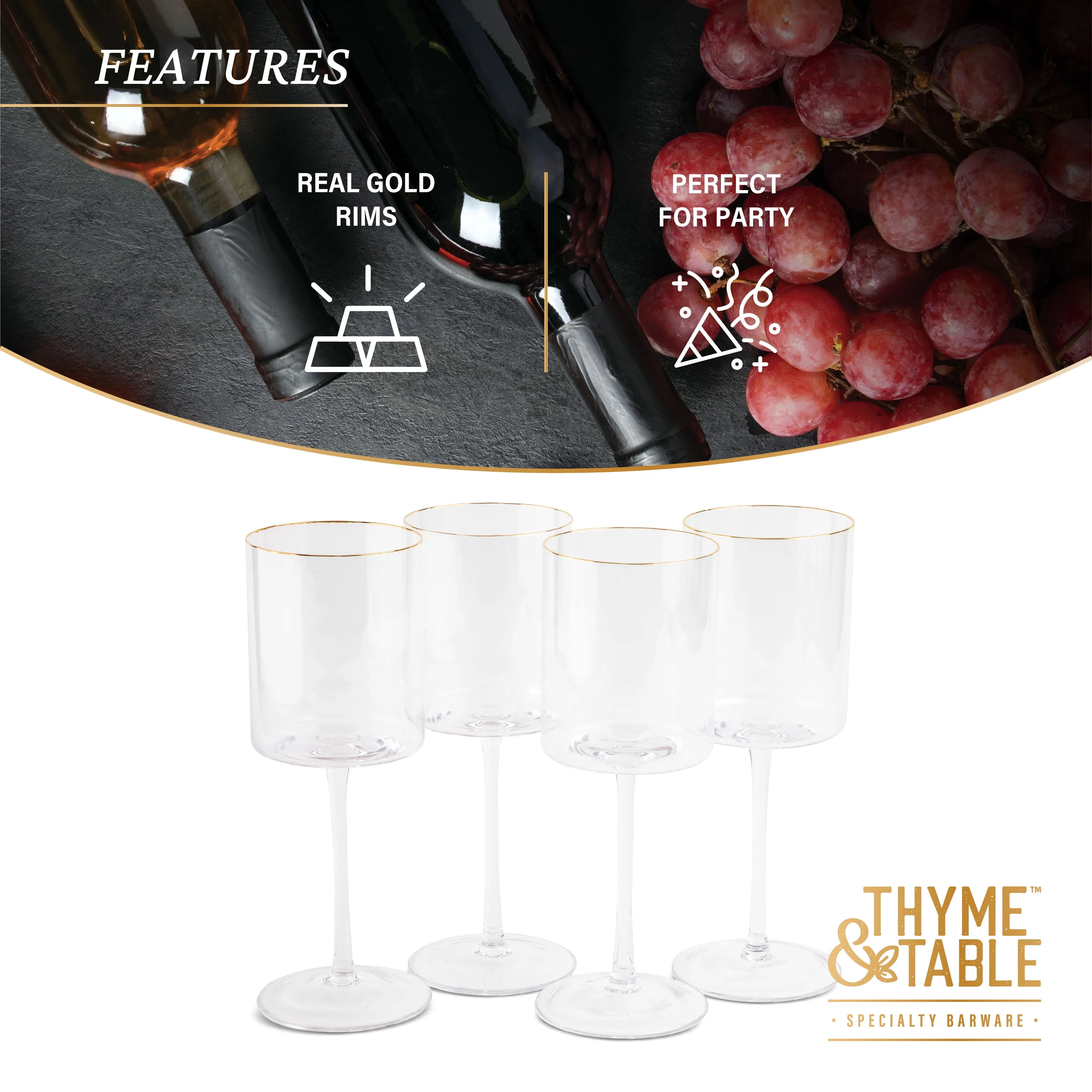 Thyme & Table Wine Glasses, 15 oz, 4 Piece Set