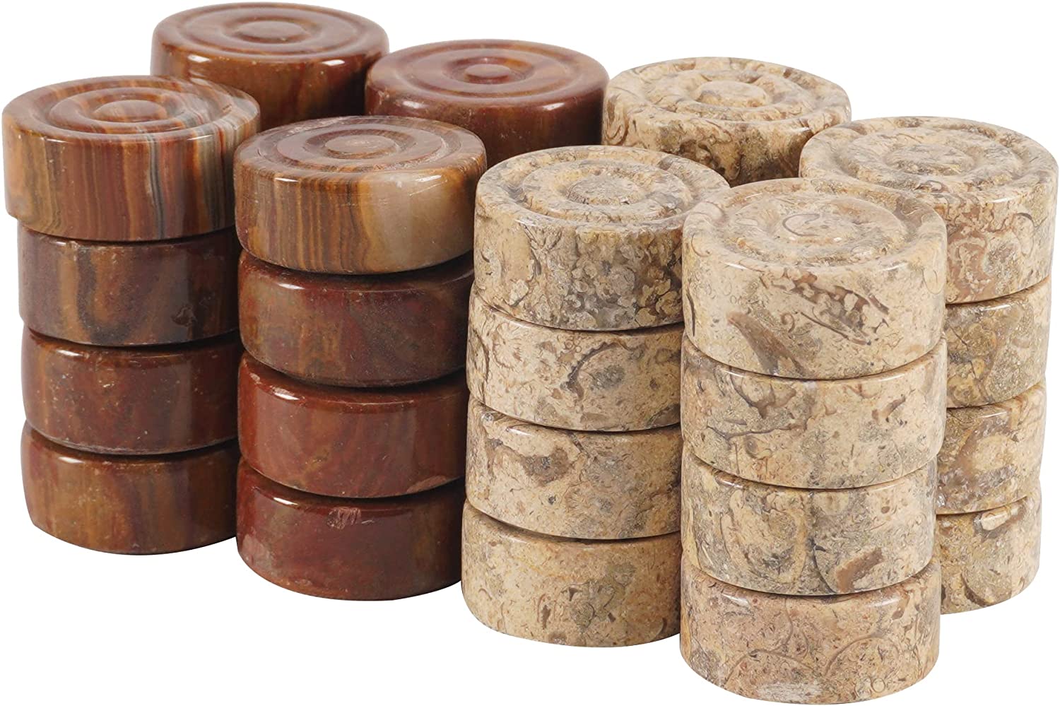 RADICALn Marble Red & Coral Big Board Games Complete Checker Figures - Suitable for 15 Inches Checkers Board - Antique 32 Checker Pieces Set - Completely Marble Handmade Non-Wooden Draughts