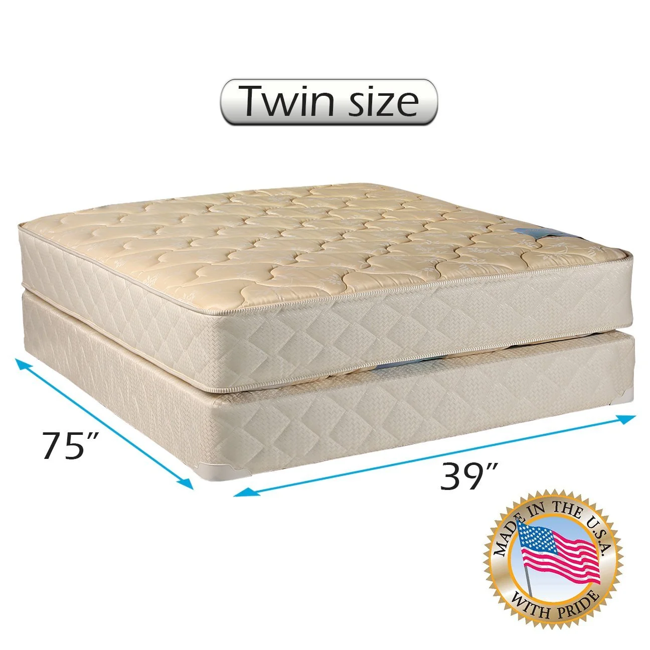 Dream Sleep Chiro Premier Double-Sided Gentle Firm (Beige) Mattress Set with Bed Frame Included - High Quality Foam, Orthopedic, Longlasting by Dream Solutions USA (Twin 39