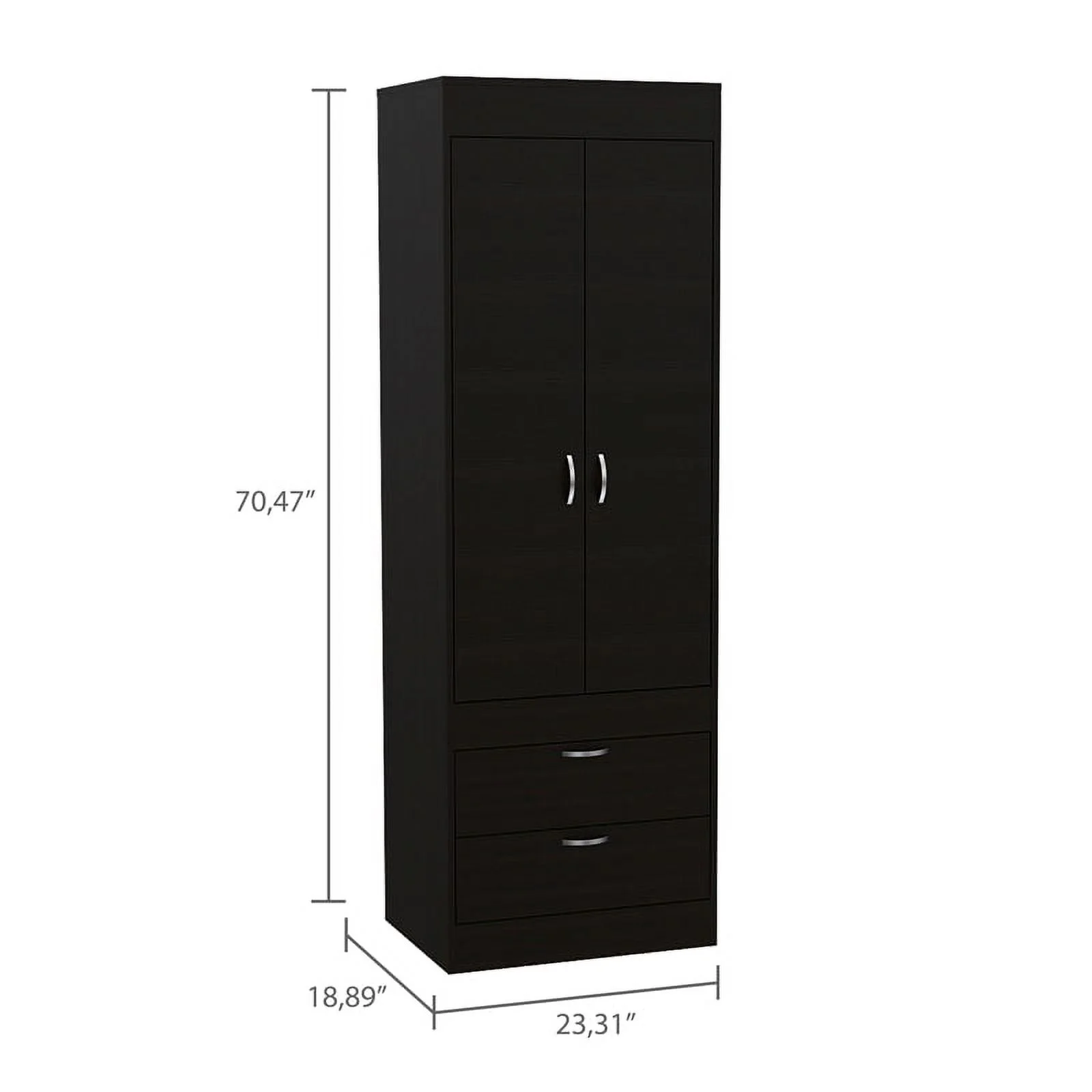 Bowery Hill 2 Drawer Contemporary Engineered Wood Lisboa Armoire in Black
