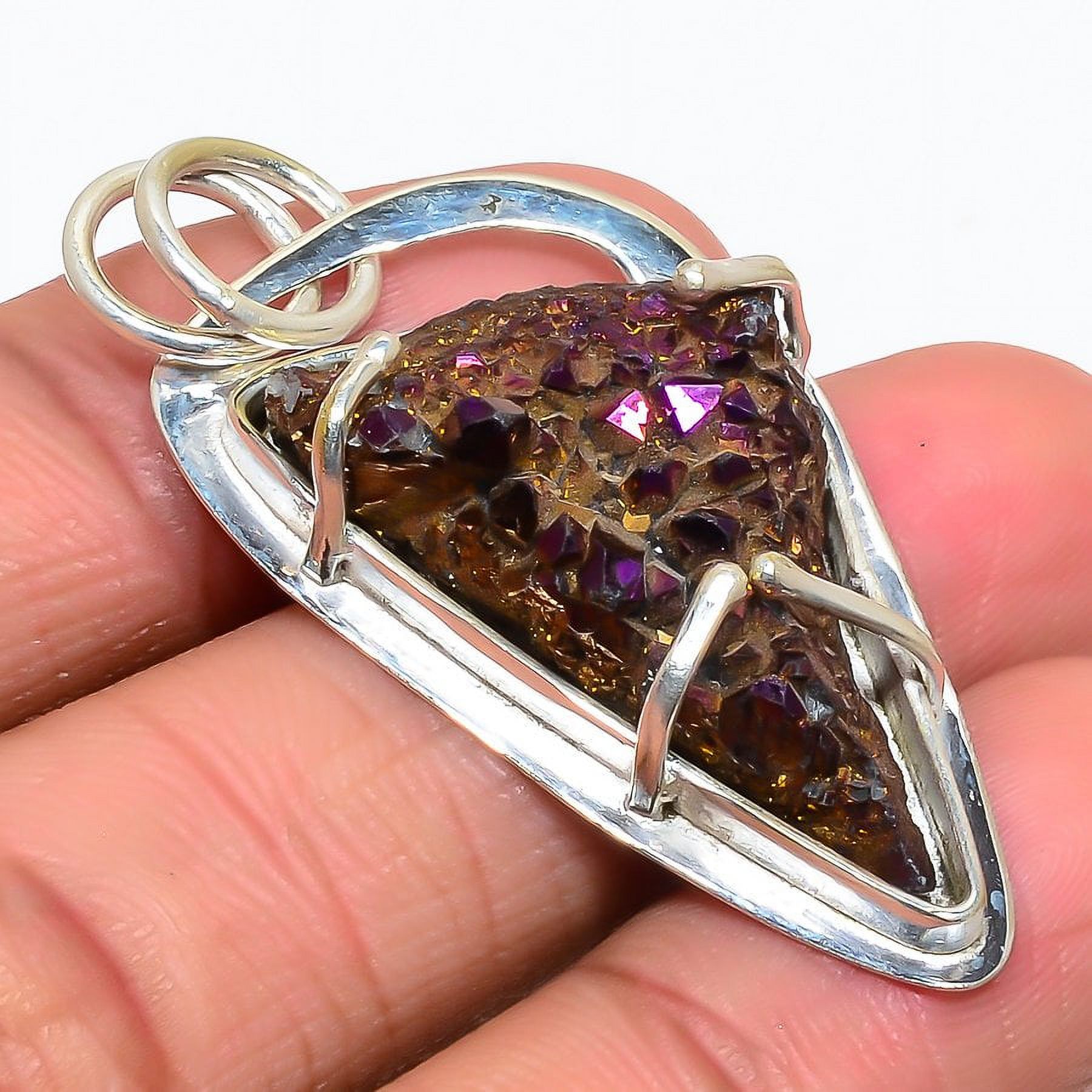 Titanium Drusy Fine 925 Silver Plated Handmade Pendant 1.9