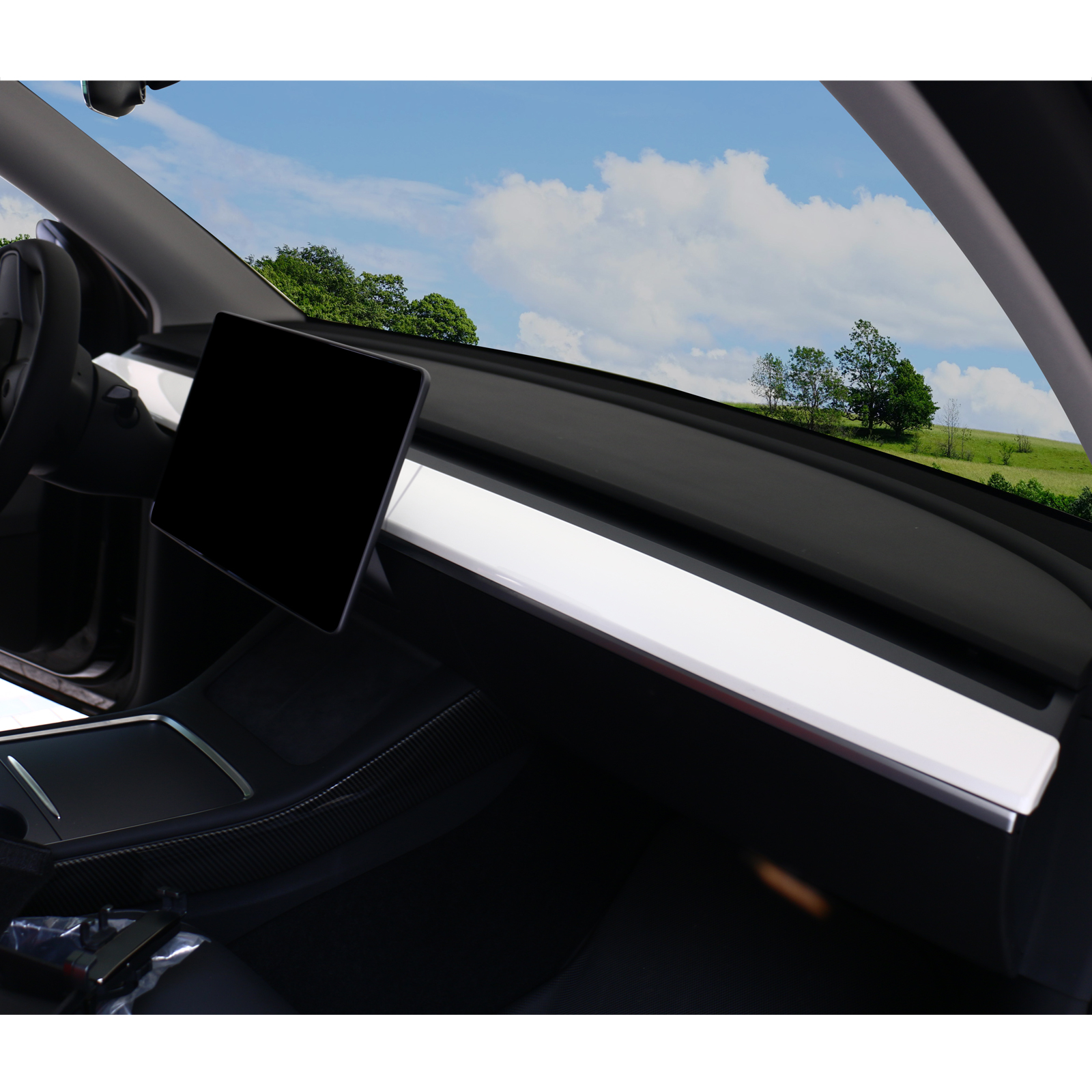 Ikon Motorsports Dashboard Wrap Cover Compatible With 2020-2023 Tesla Model Y & 2021-2023 Model 3 ABS Plastic White Front Dashboard Cover Wrap Cap Accessory 2PCS