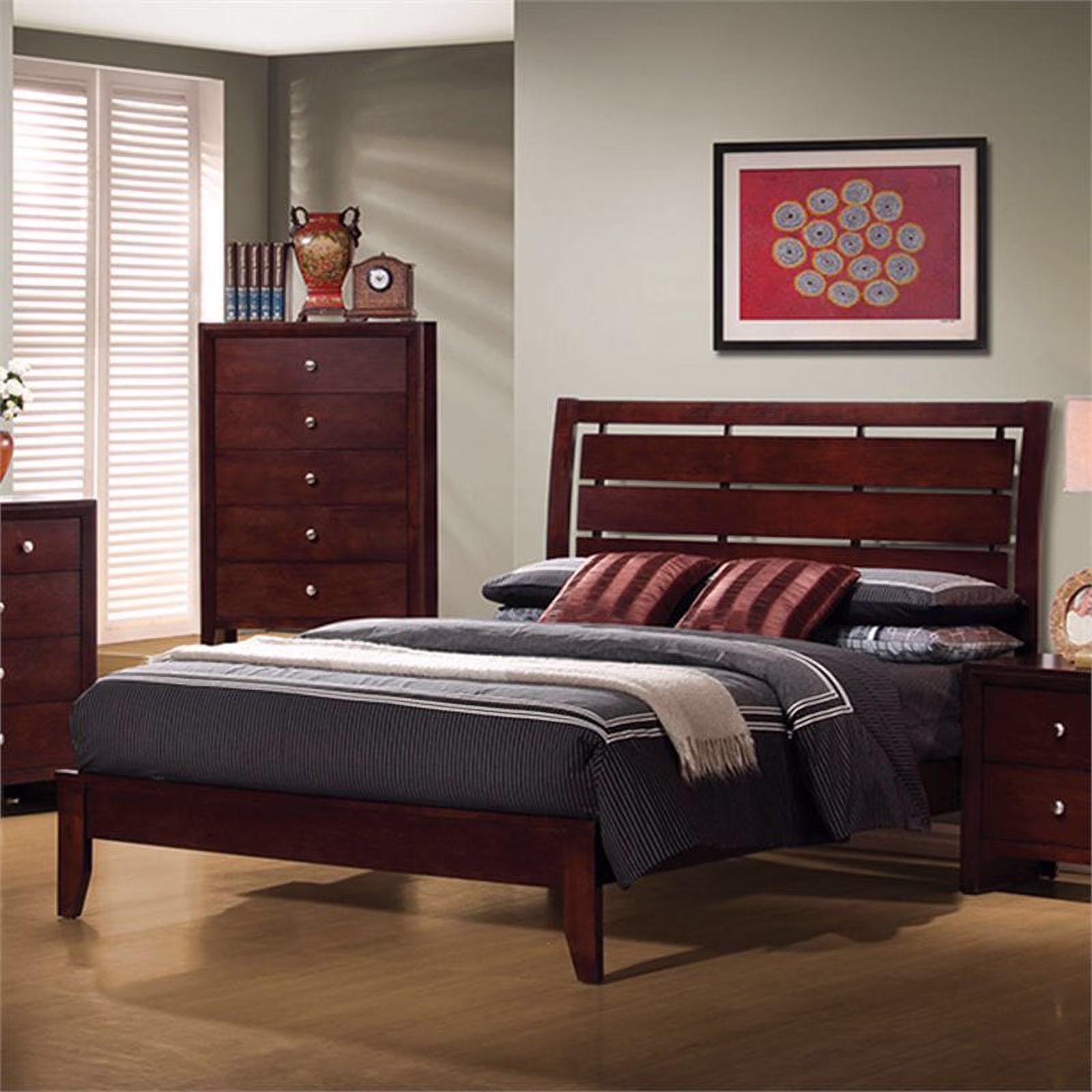 Bowery Hill California King Slat Bed in Rich Merlot and Brown