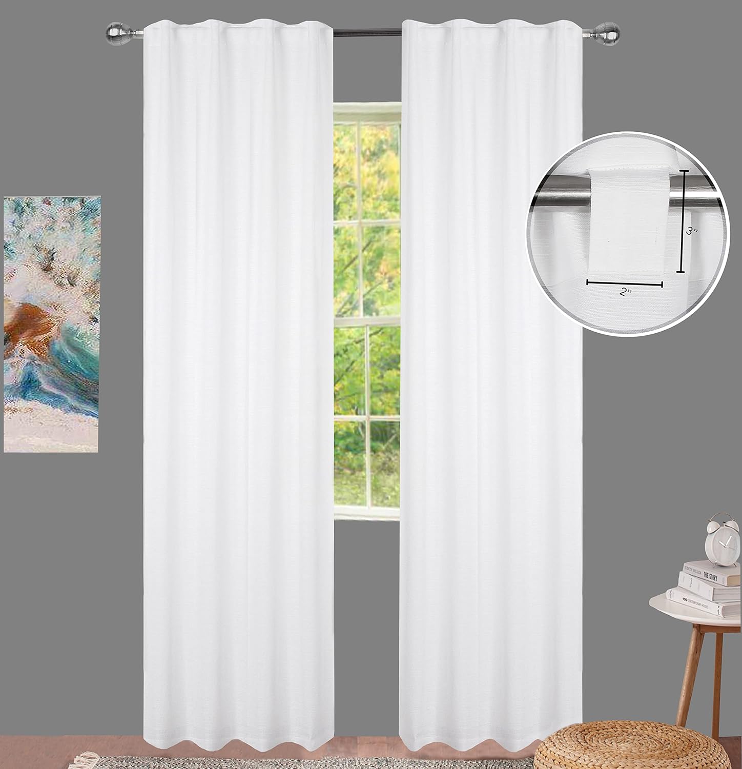 White Cotton Curtains Set Of 2,White Cotton Curtains 50 Inch Wide & 96 Inch Long, White,Farm House Curtain,Tab Top curtains,White Cotton Curtain,White Panel Curtains,Cotton Slub Duck Curtains 50x96 White