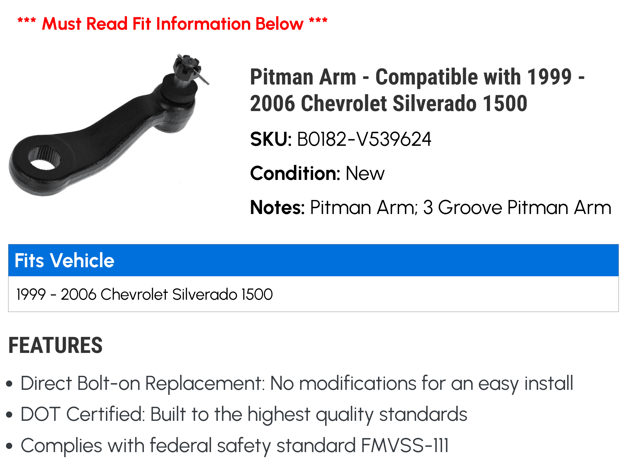 Pitman Arm - Compatible with 1999 - 2006 Chevy Silverado 1500 2000 2001 2002 2003 2004 2005
