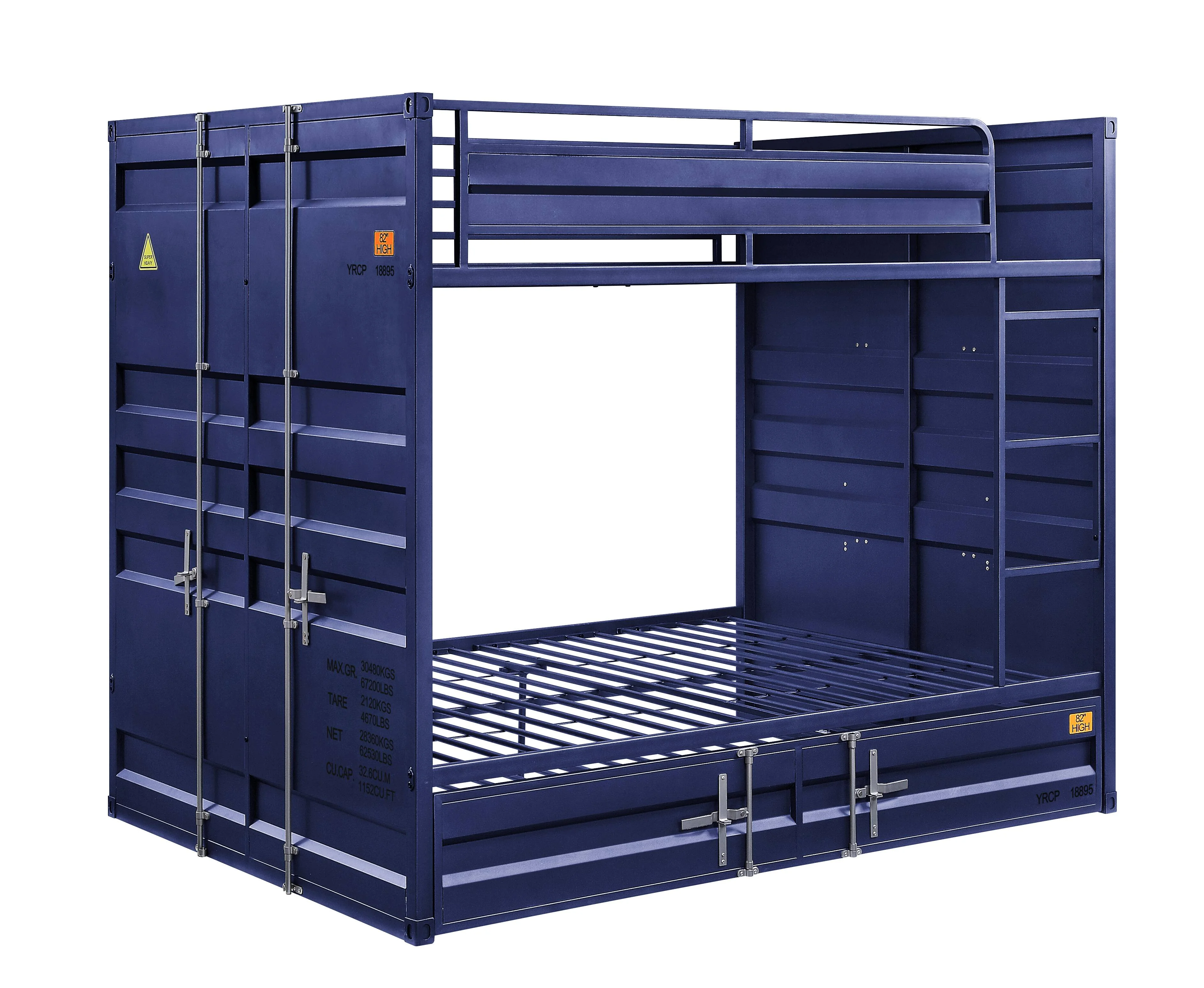 ACME Cargo Full over Full Bunk Bed with Built-In Ladder in Blue Metal