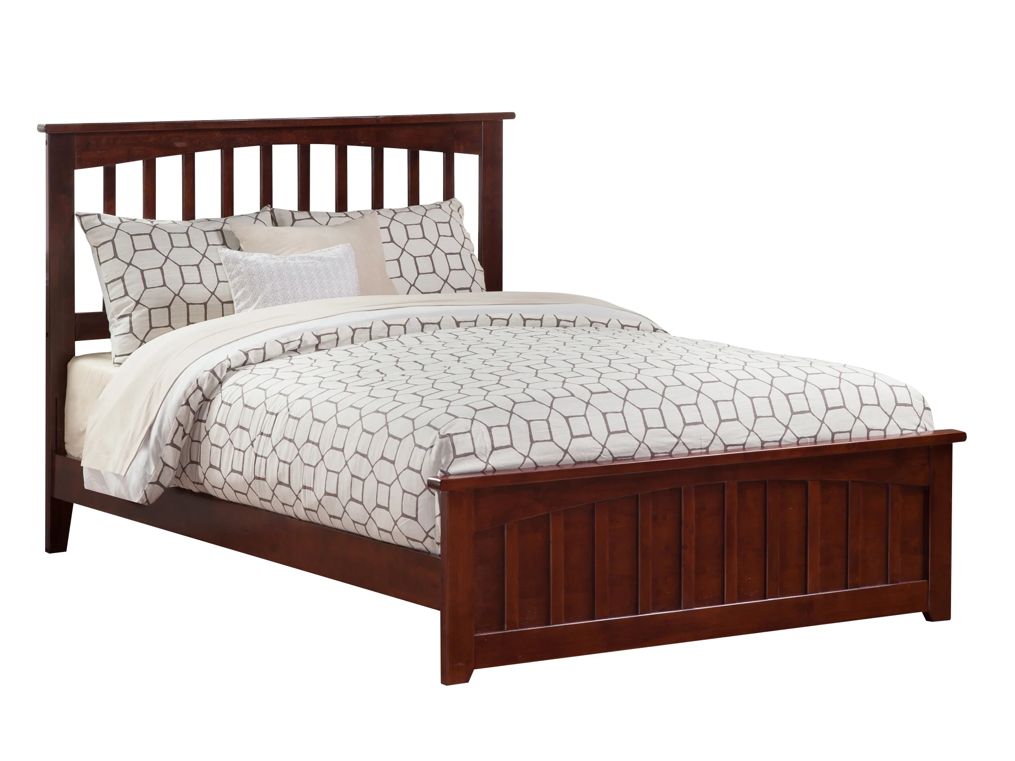 AFI Mission Queen Wood Platform Bed with Slatted Headboard and Footboard, Walnut