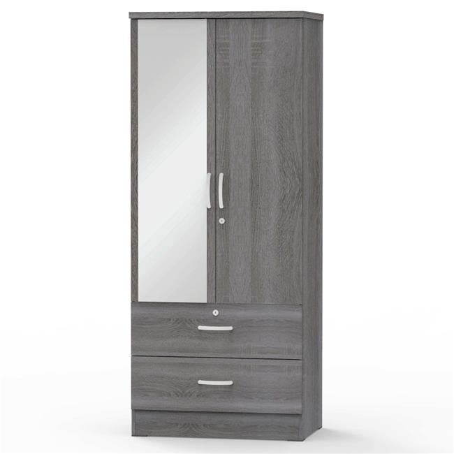Grace Armoire Wardrobe Cabinet with Mirror & Drawers, Gray