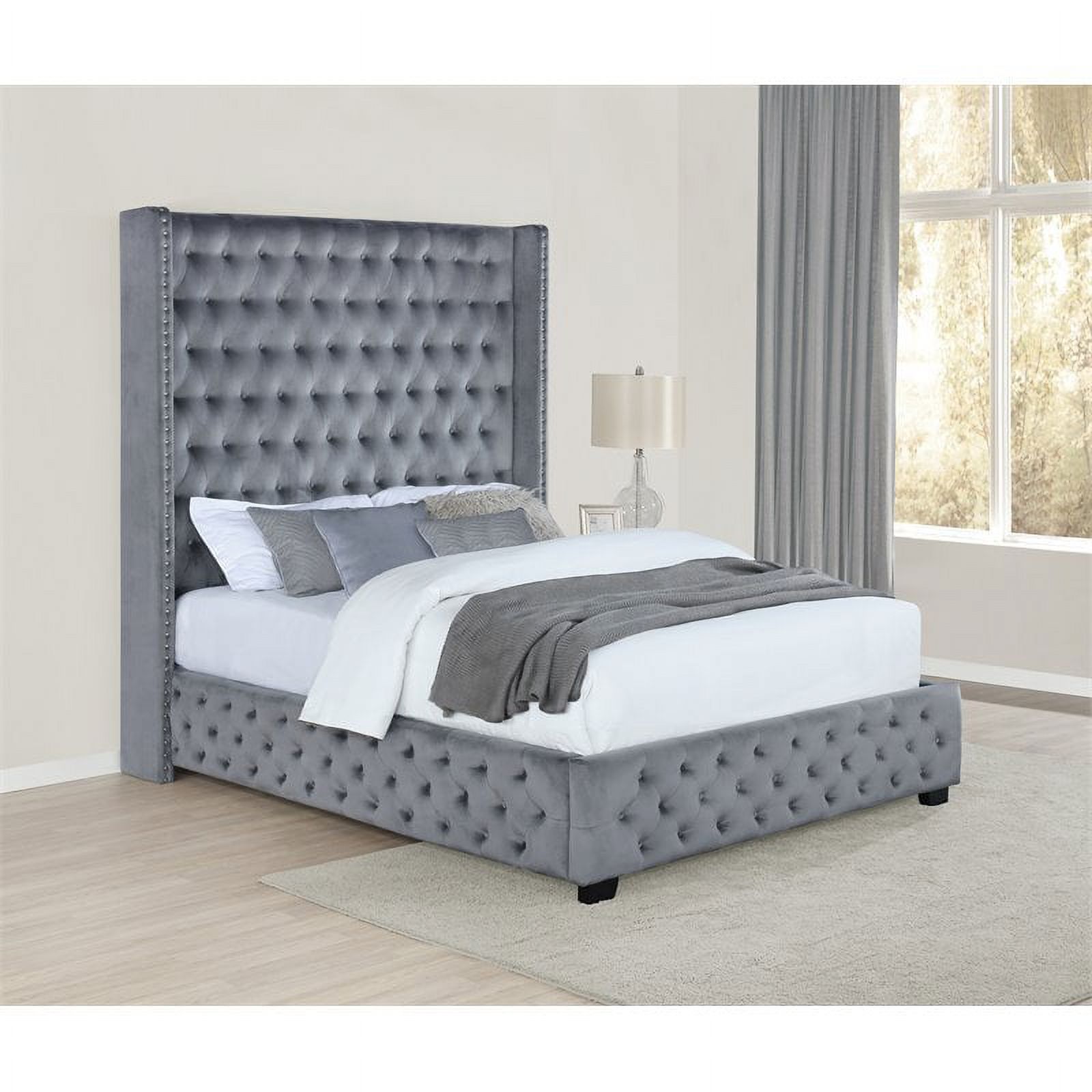 Pemberly Row Modern / Contemporary King Wingback Tufted Bed in Gray