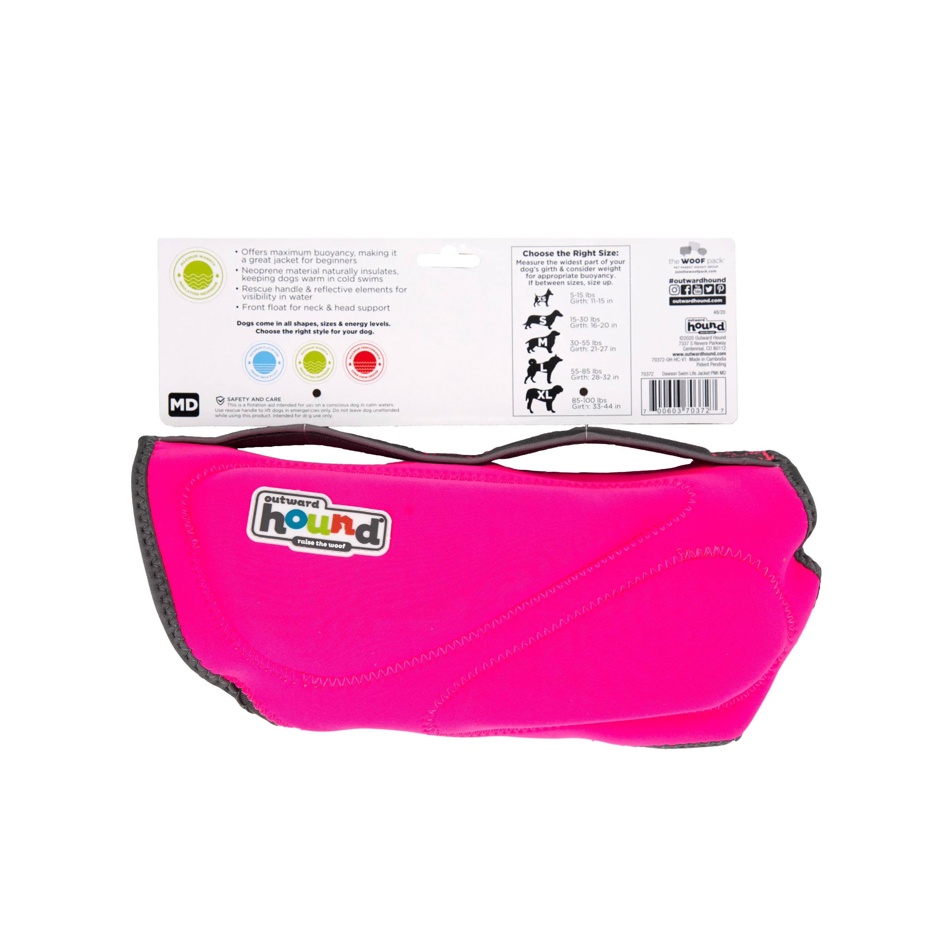 Outward Hound Dawson Swim Dog Life Jacket, Pink, Medium