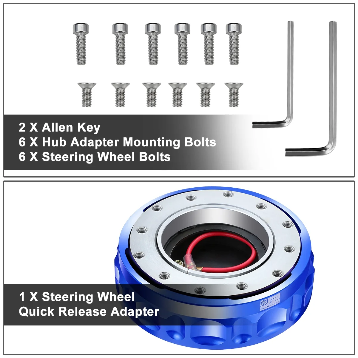 J2 Engineering J2-QR-ZTL-9070-BL Universal Fits 6 Bolt 70 / 74mm Steering Wheel Quick Release Hubs Adapter Blue