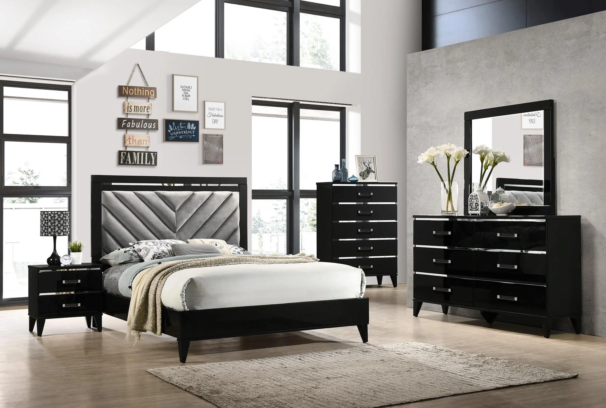 Modern Gray & Black Queen 5pcs Bedroom Set by Acme Chelsie 27410Q-5pcs