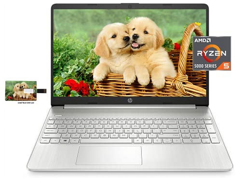 Newest HP 15 Business Laptop, AMD Ryzen 5 5500U, 15.6'' FHD Display, 32GB RAM, 1TB SSD, Wi-Fi 5, Bluetooth, Webcam, Windows 10 Pro | 32GB Tela USB Card, Silver, 15-ef2127wm