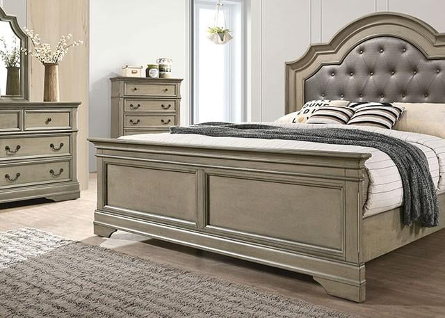 Antique Warm Gray Solid Wood Queen Bedroom Set 6pcs FOA CM7181 Lasthenia
