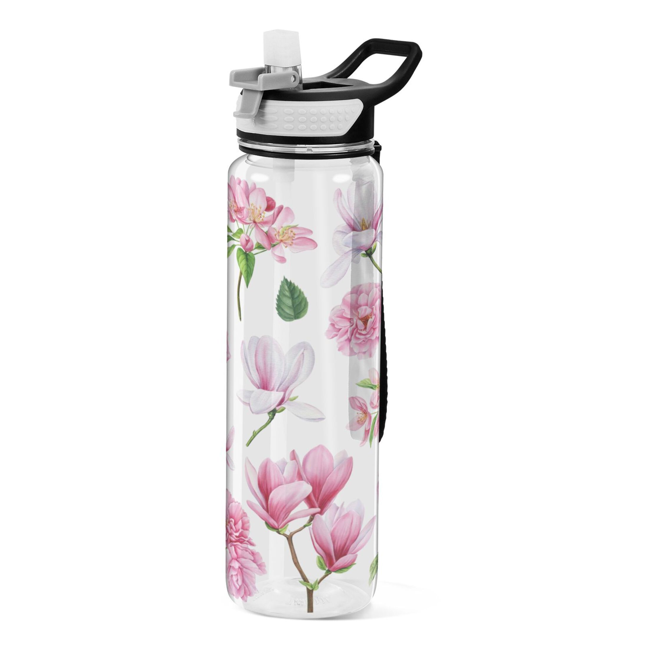 Peony Pink Flowers 32oz Sports Water Bottles Leakproof Tritan Bottle with Straw BPA Free Clear Bottle for Fitness Gym Outdoor Cycling