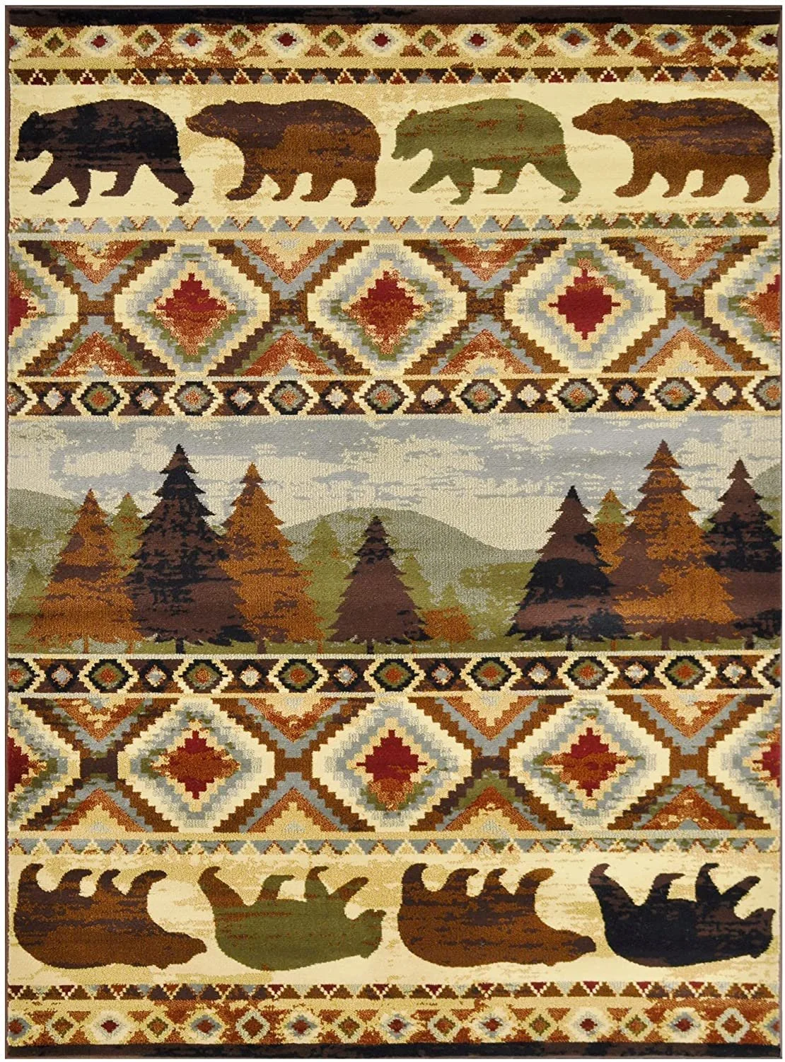 Lodge, Cabin Nature and Animals Area Rug Vintage Design Cabin Area Rug Abstract, Multicolor Bear dcor Rugs 38 x 5