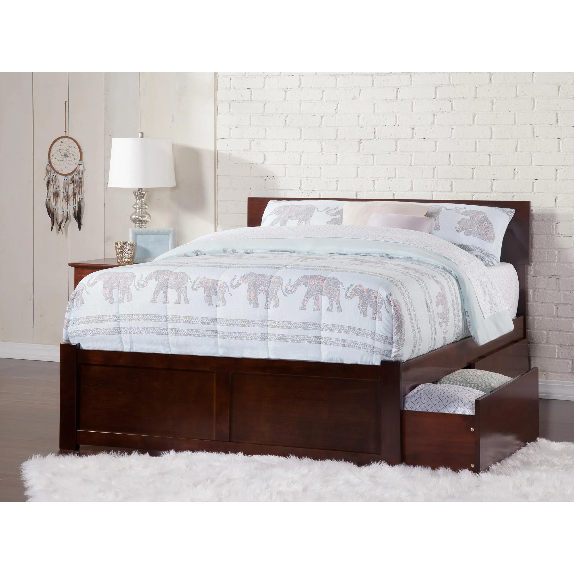 Orlando Platform Bed with Flat Panel Foot Board and 2 Urban Bed Drawers, Multiple Colors, Multiple Sizes