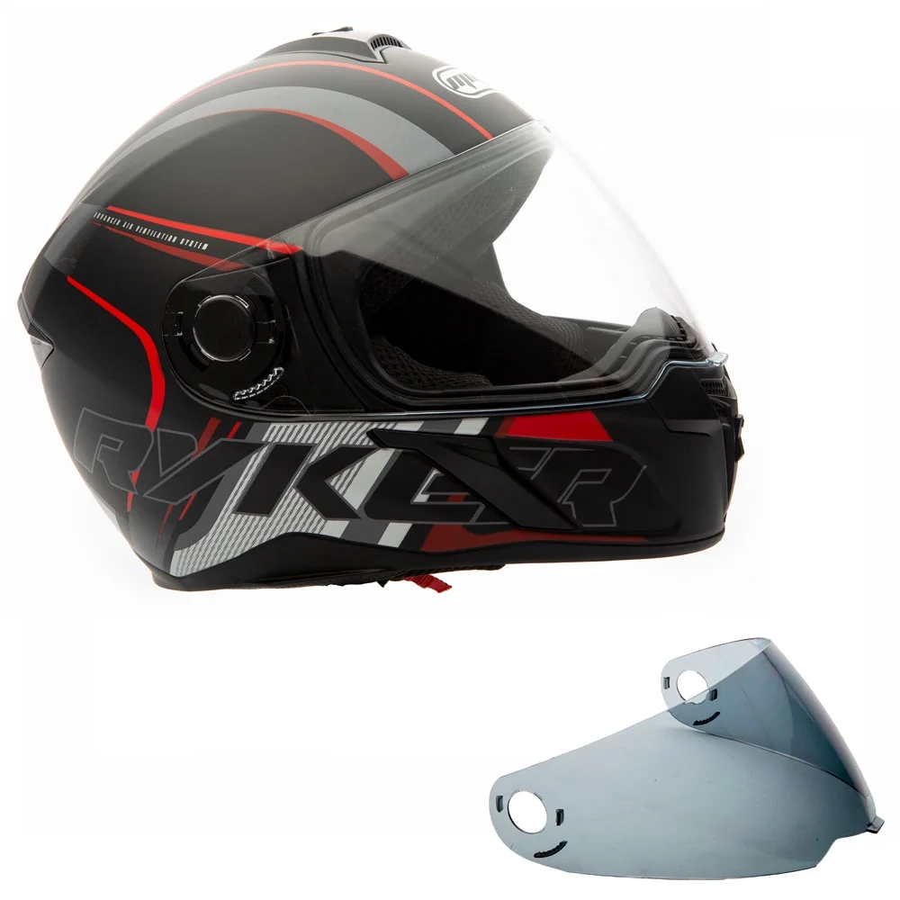 MMG Adult Motorcycle Full Face Helmet DOT Street - Matte Black Red (Small) Model 21