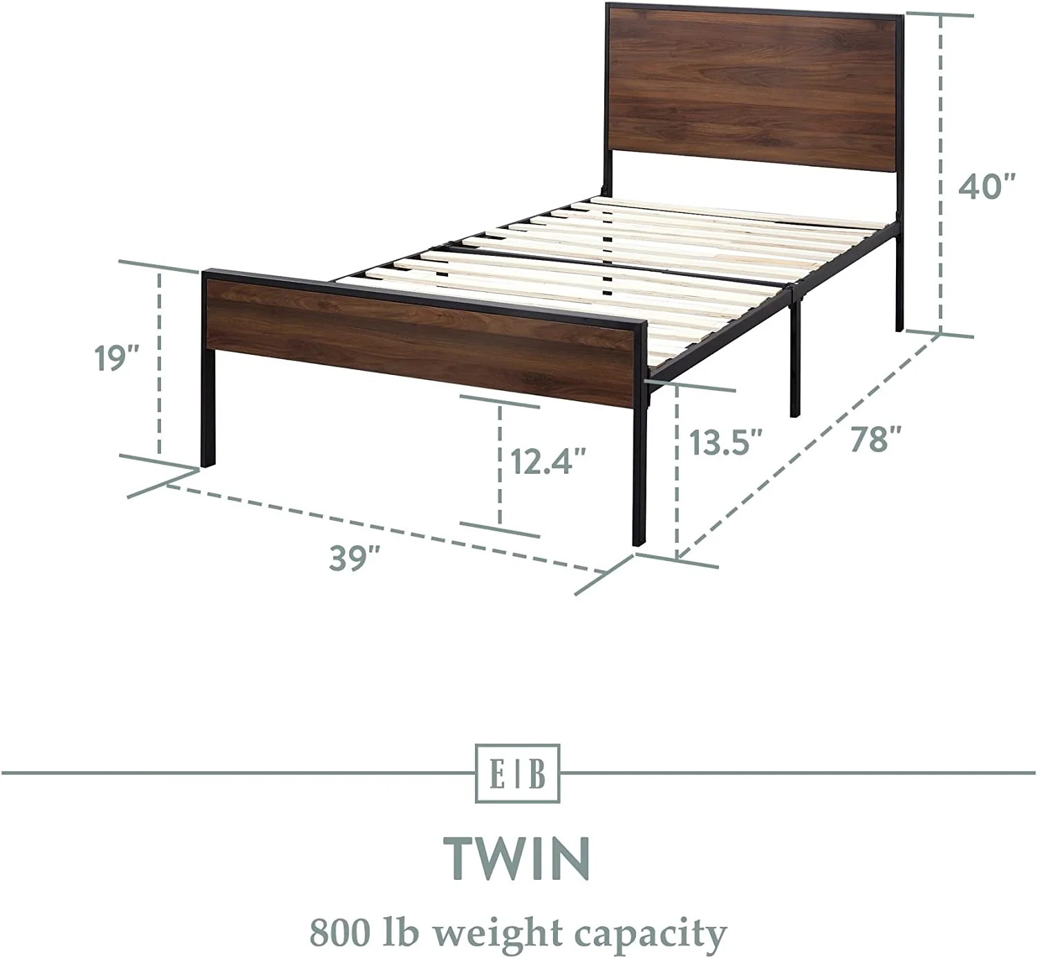 YINCHEN Bed Frame - Metal Platform Bed - Wood Headboard and Footboard - Box Spring Optional, Twin, Brown Oak
