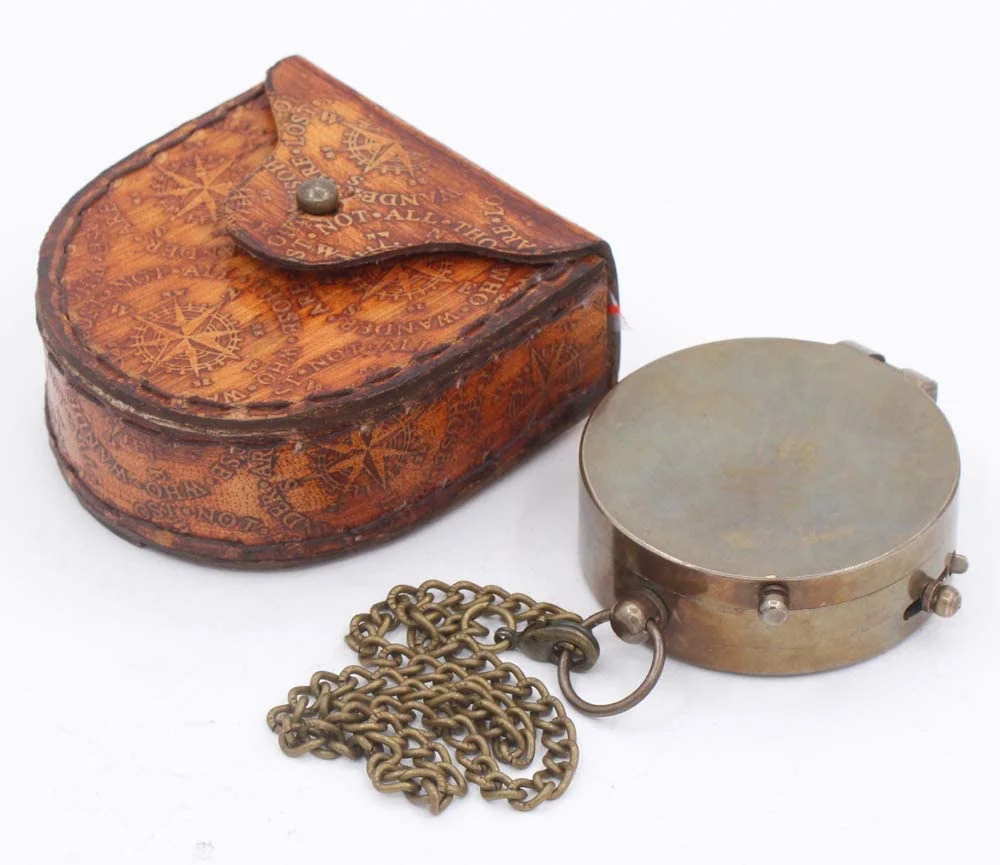 Rii Brand Brass Engraved Antique Color Working Compass with Case