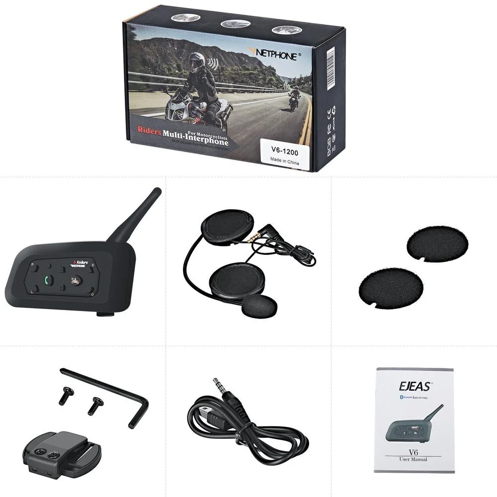 Vnetphone V6 Motorcycle Helmet Bluetooth Intercom Interphone Headset Moto Intercomunicador 2 Pack