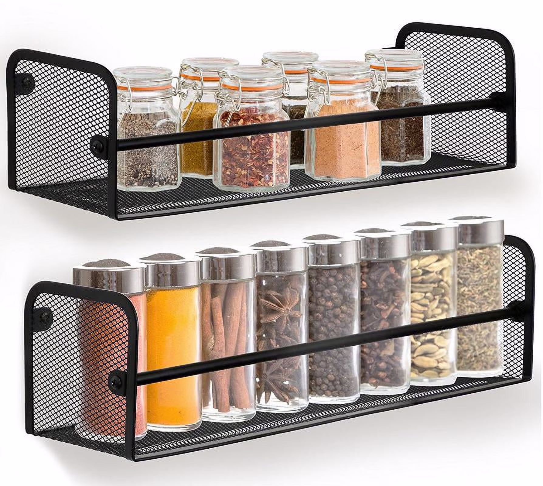 Greenco Wall Mount Single Tier Mesh Spice Rack Organizer, Black, Set of 2