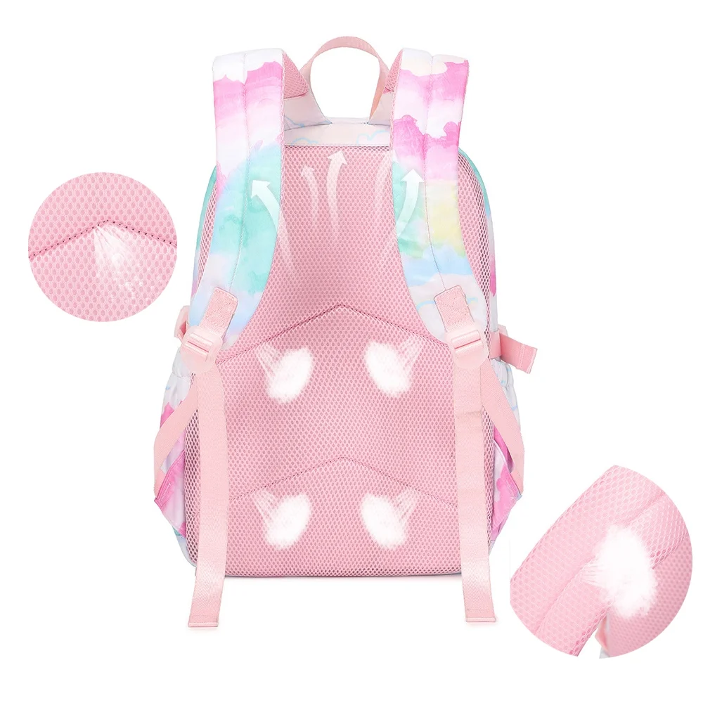 CJUAN Girls Backpack with Lunch Box Pencil Case 3-Piece Set Waterproof School Bags Kids Lightweight Travel Bag Fashion printed Bookbag (Purple)