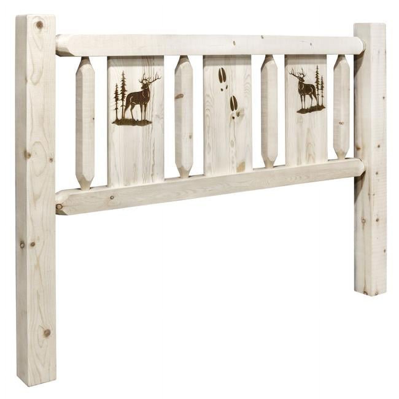 Homestead Collection California King Size Headboard with Laser Engraved Elk Design, Ready to Finish