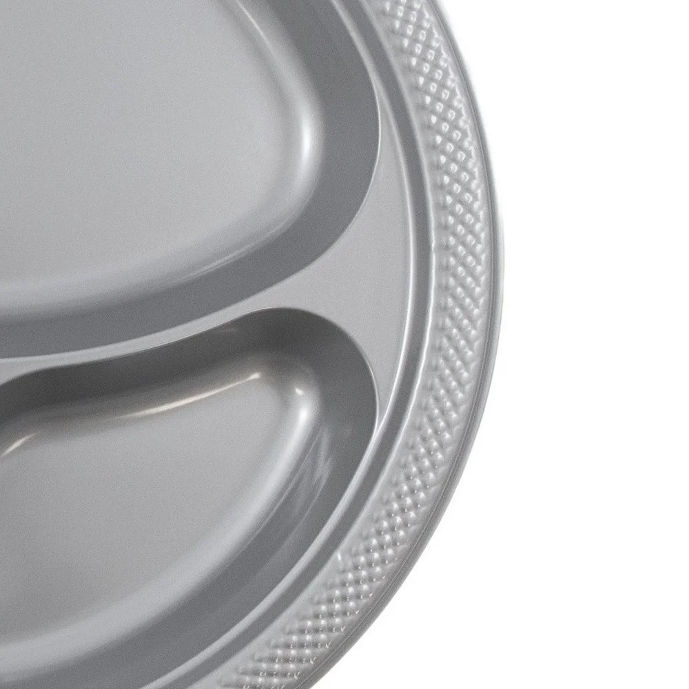 JAM Paper Large Silver Plastic 3 Compartment Plates, 10.25 Inches, 20 per Pack
