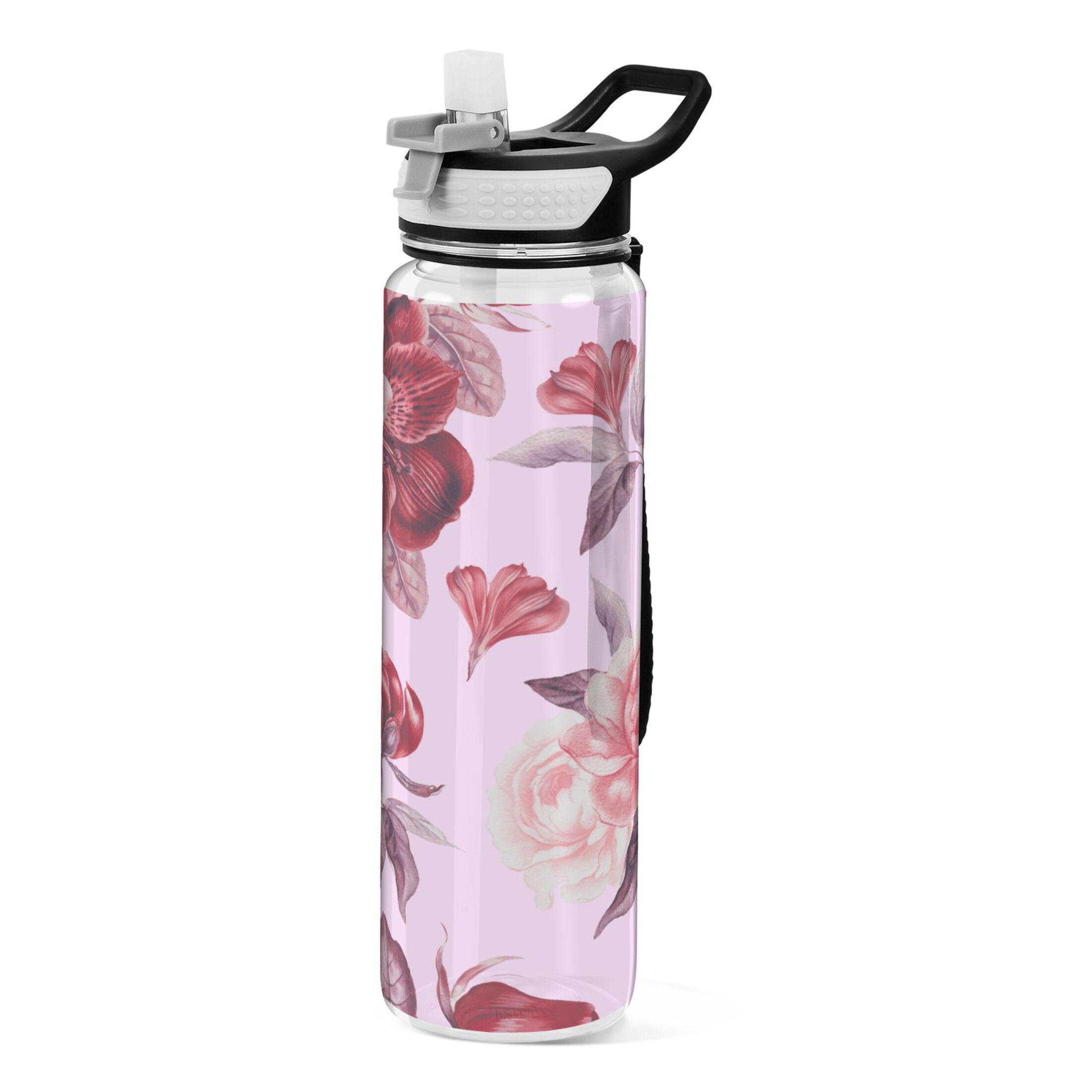Beautiful Peony Flowers 32oz Sports Water Bottles Leakproof Tritan Bottle with Straw BPA Free Clear Bottle for Fitness Gym Outdoor Cycling