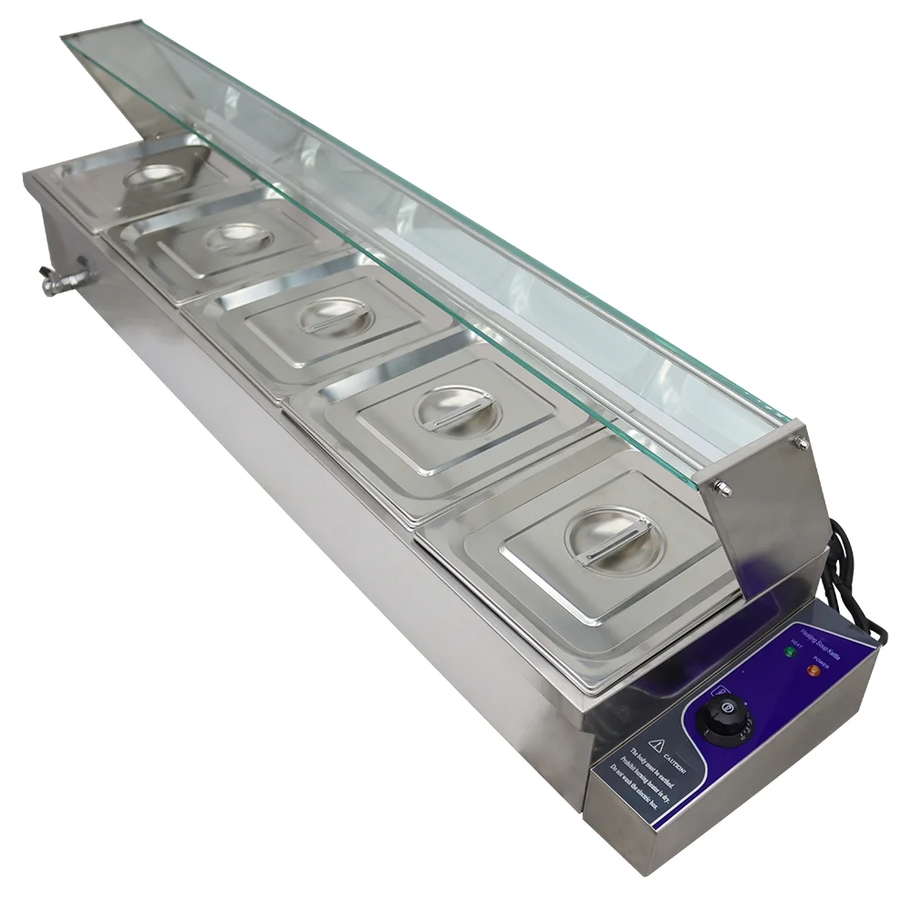 TECHTONGDA Buffet Food Warmer Stainless Steel Bain Marie Buffet Countertop 5 Pan Electric Steam Heater 6