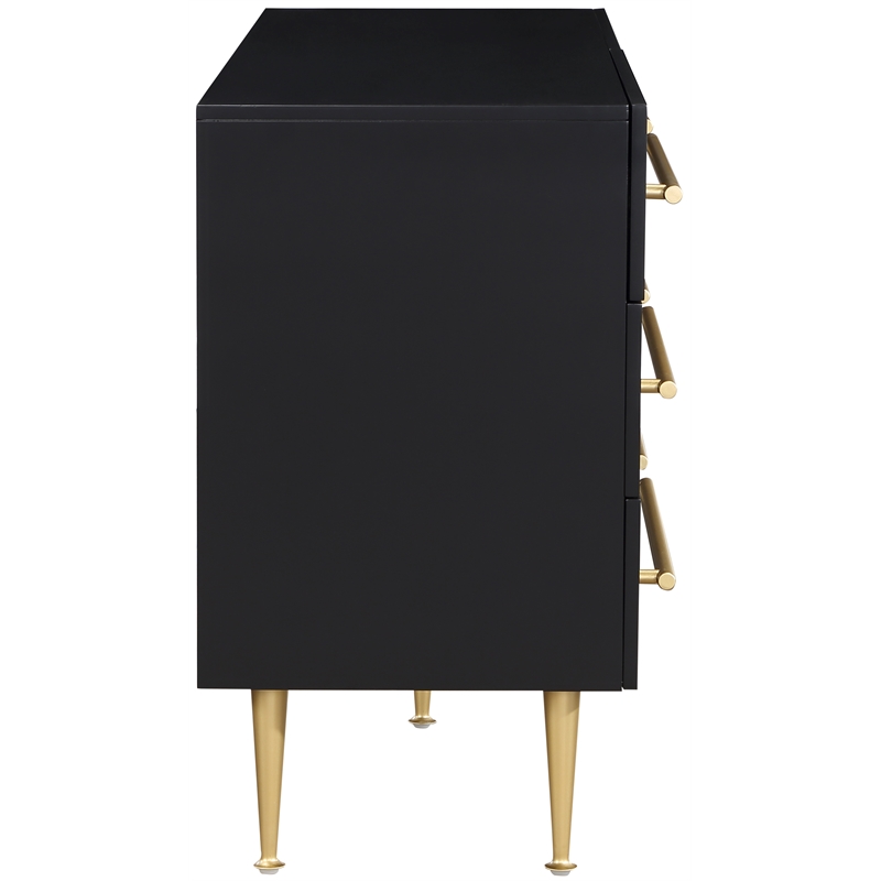 Meridian Furniture Marisol Black Dresser with Gold Metal Legs and Handle