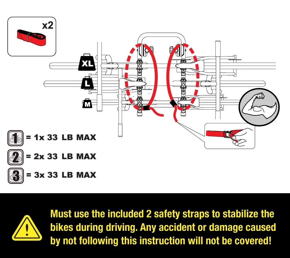 Tyger Auto TG-RK3B101S 3-Bike Hitch Mount Bicycle Carrier Rack