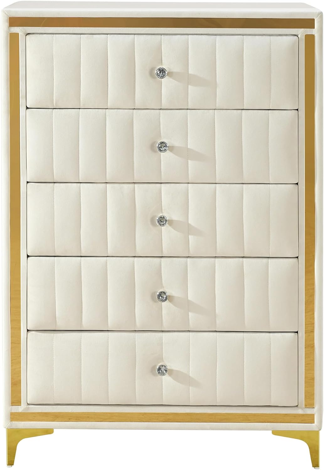 Monique Velvet Upholstered 5-Drawer Chest In Cream
